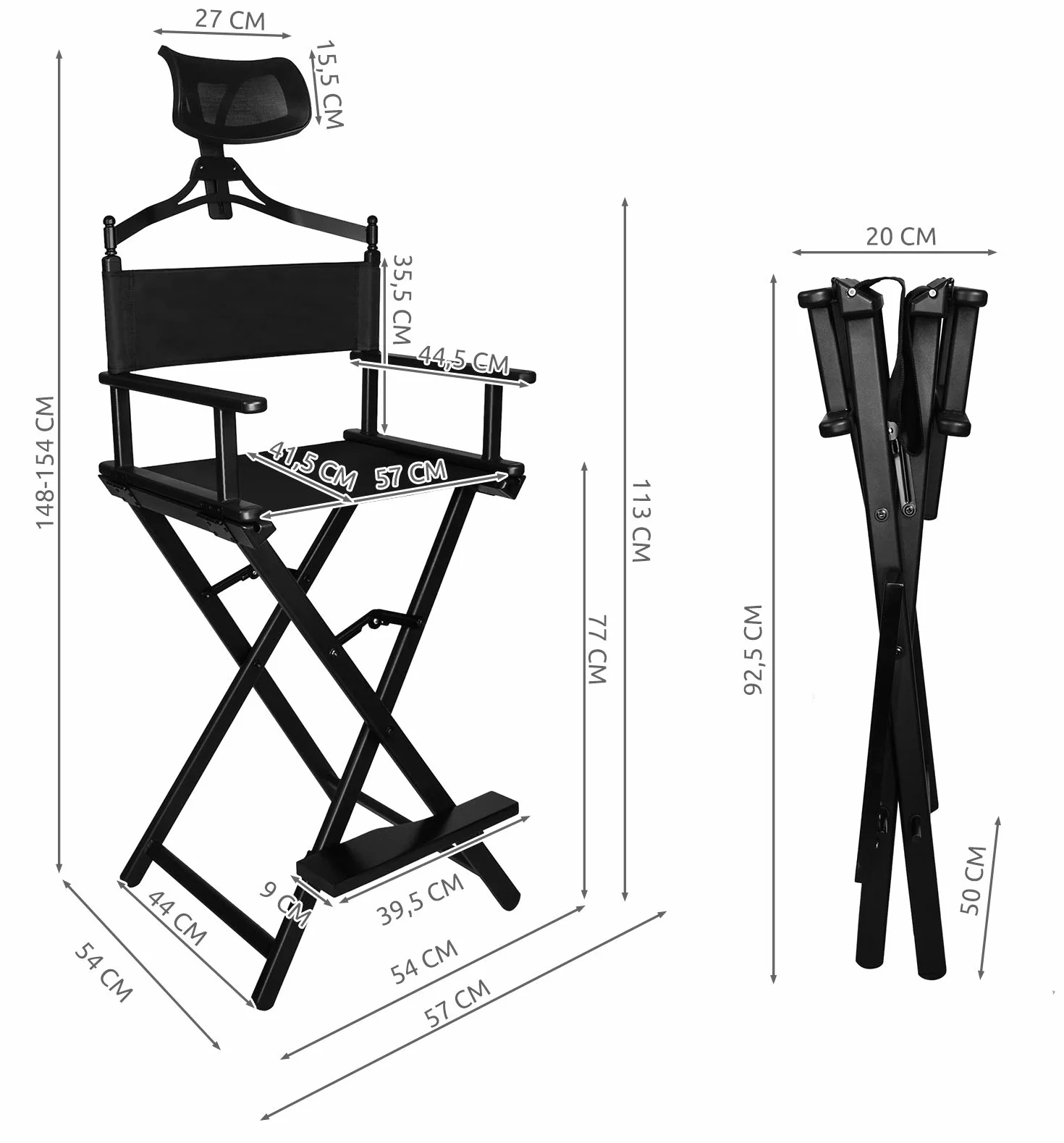 Chaise de Maquillage en Aluminium avec Appui-Tete Pliable