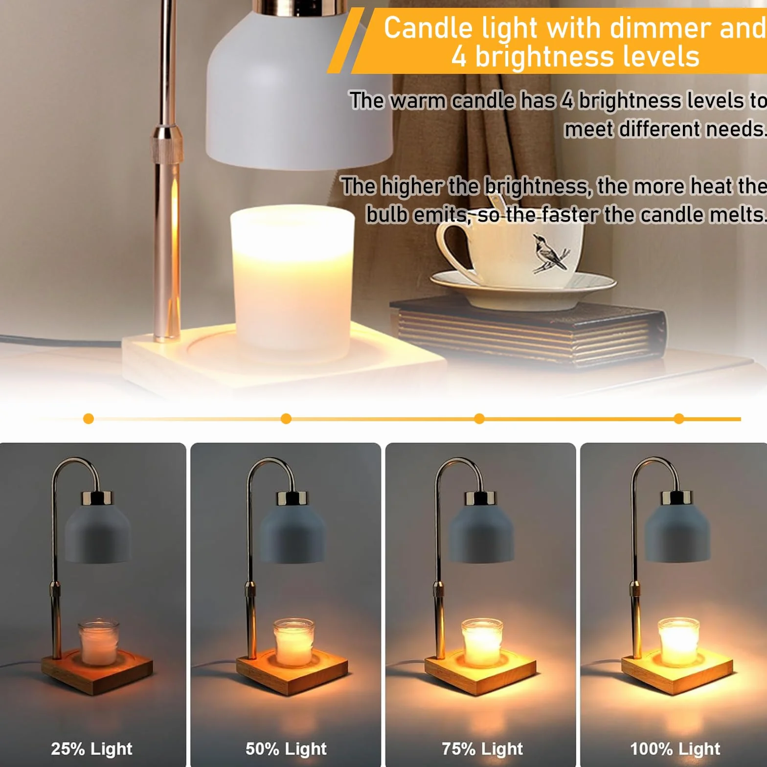 LampeZ ChauffeZ-BougieZ,Lampe Chauffe Bougie avec Minuterie Et Variateur,Candle Warmer Lamp Electrique,Chauffe-Bougie Electrique pour Chambre,Réglable en Hauteur,Décoration,Yoga,Maison
