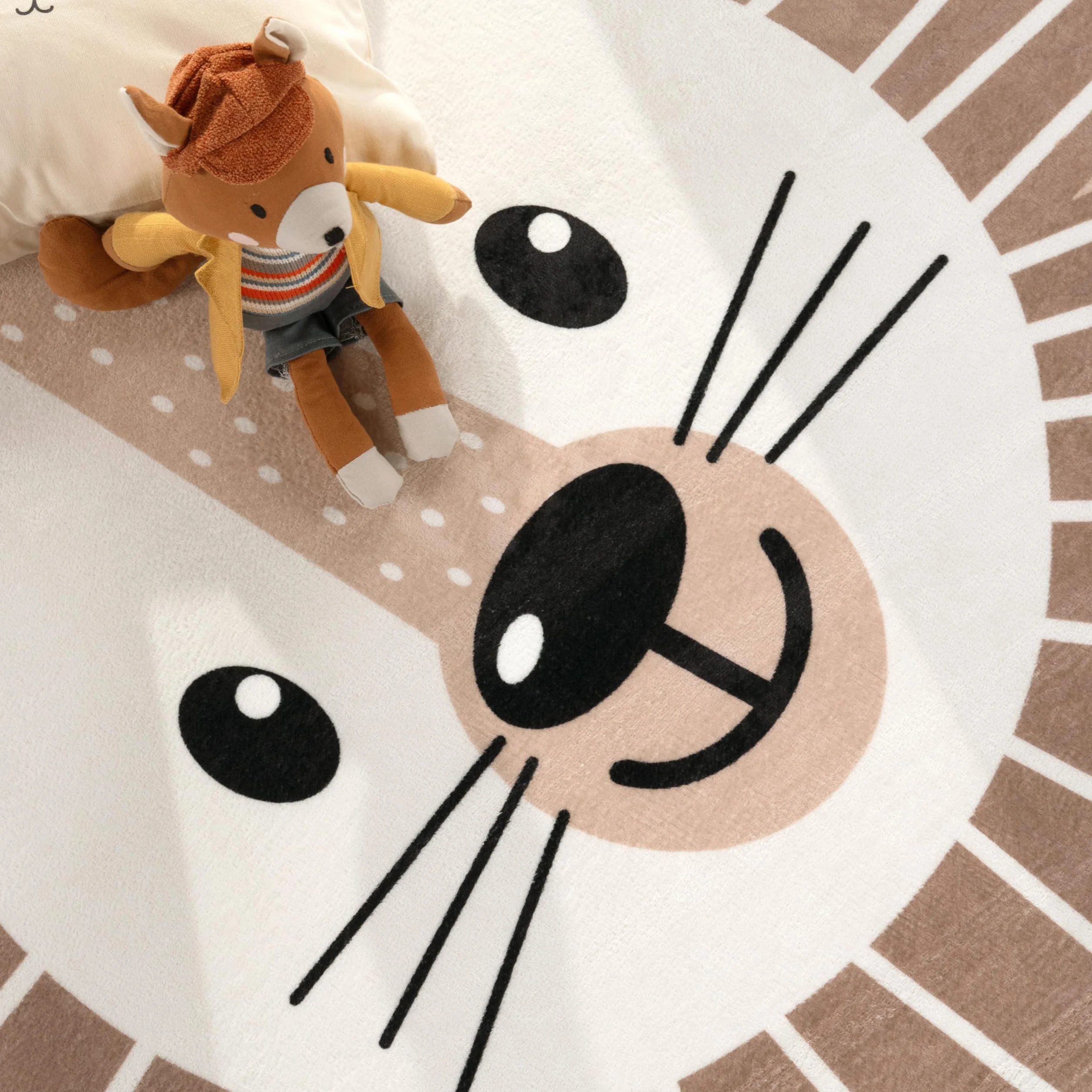 Paco Home Tapis Enfant Rond 120 cm Beige Lune Koala Tête Lion