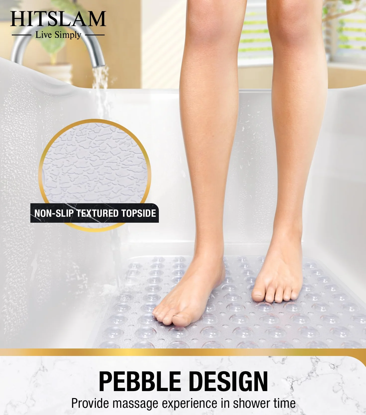 HITSLAM Tapis de Baignoire Antidérapant 101x40cm Longueur Tapis de Douche Antiderapant Résistant Moisissures Lavable en Machine sans BPA Transparent