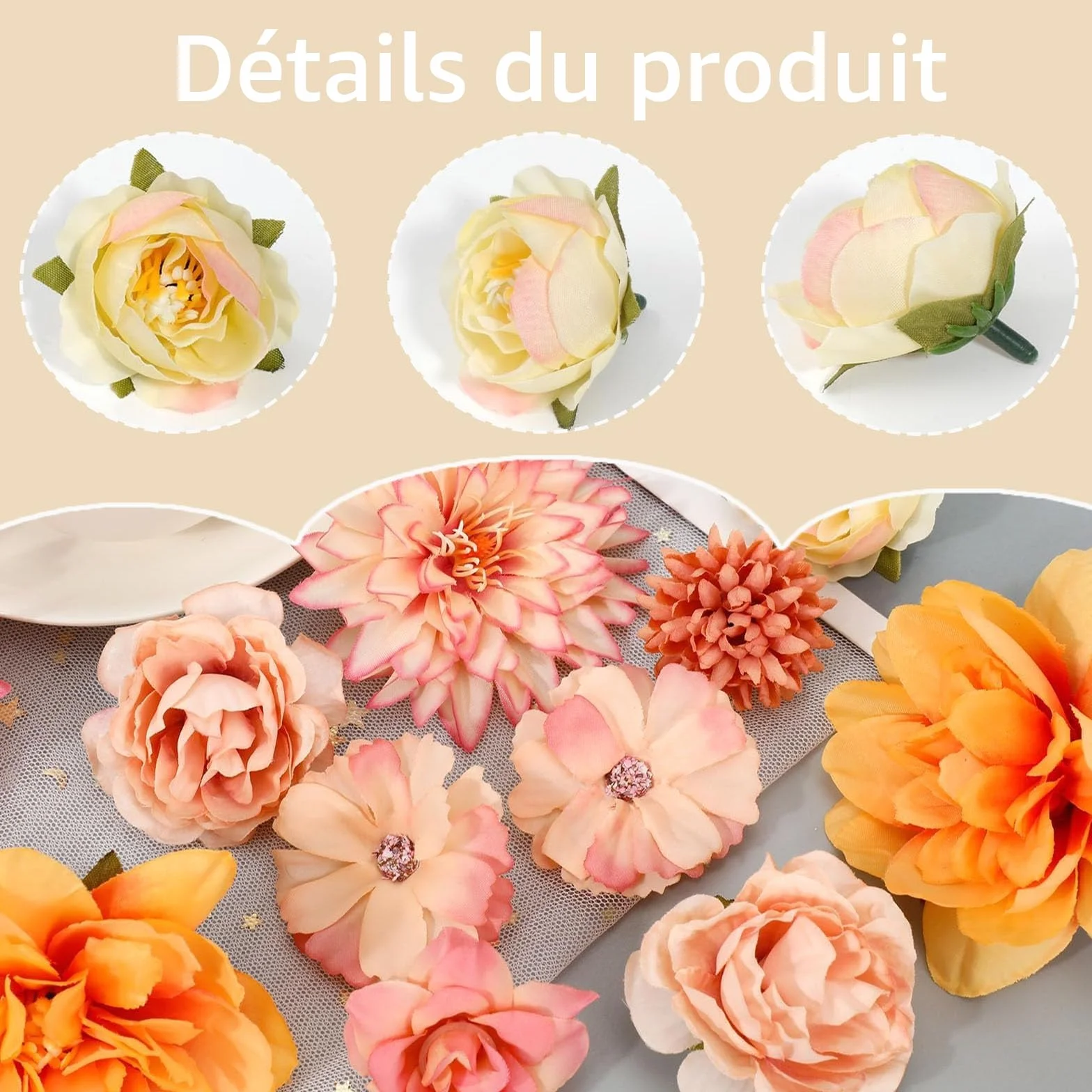 Fleurs Artificielles Lot de 17 Têtes en Soie Orange pour Décoration de Gâteau DIY