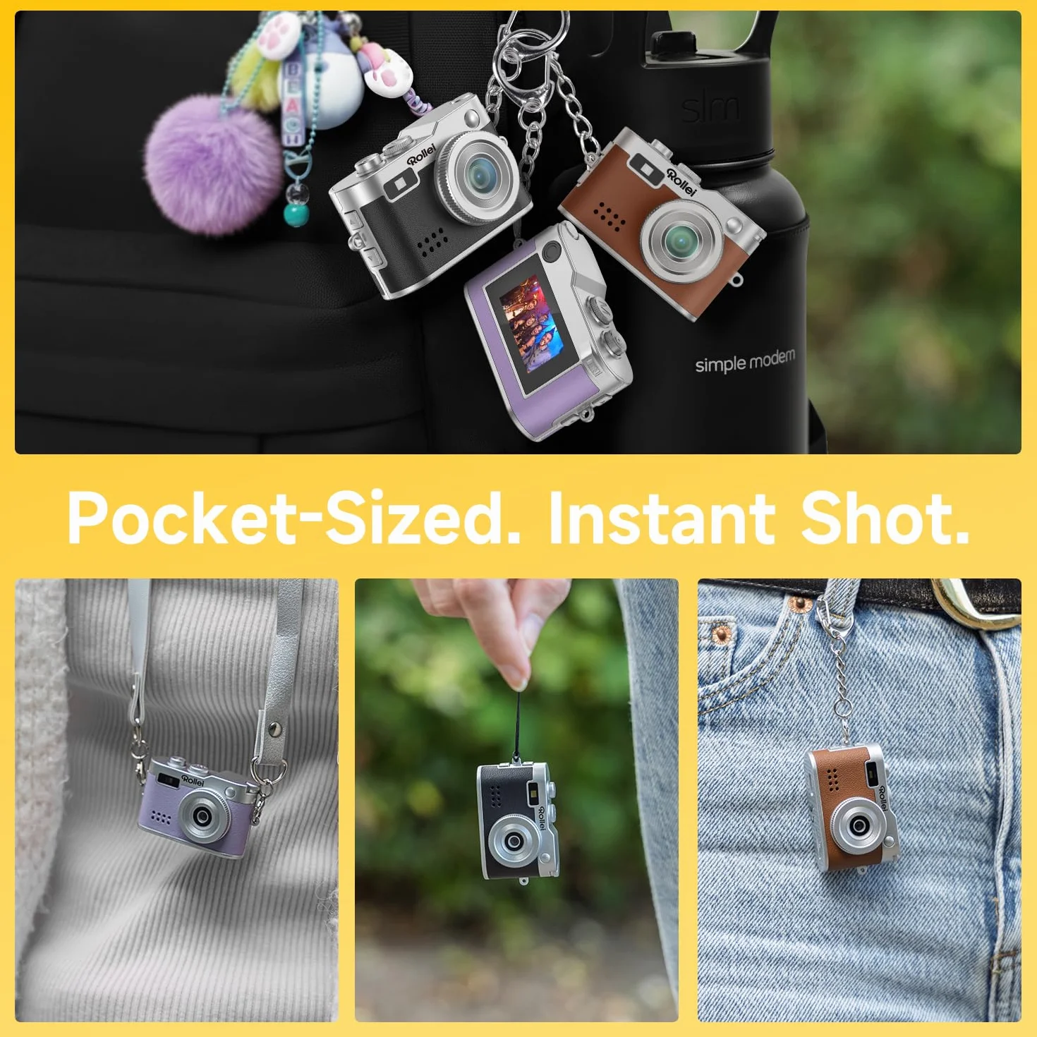 Mini brązowy aparat cyfrowy, Rollei mały aparat cyfrowy w stylu vintage 1080P FHD z kolorowym wyświetlaczem 0,96 cala 2MP kompaktowy aparat cyfrowy z lampą błyskową i nagrywaniem, mini aparat cyfrowy