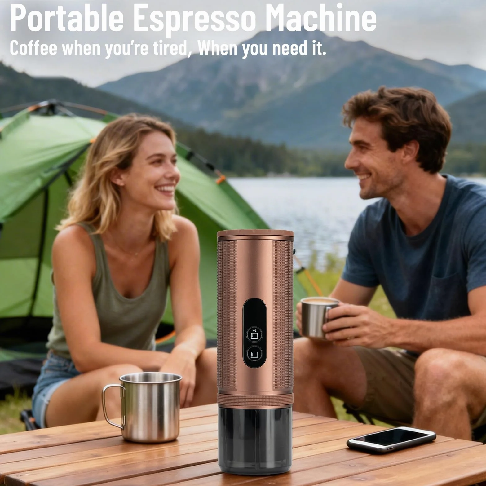 Machine a Cafe Portable pour Voyage: Machine à café Expresso de Randonnée - Partout Tout Moment Savourez un Café Savoureux - 8 Tasses par Charge - Compatible Capsules Nespresso - Marron