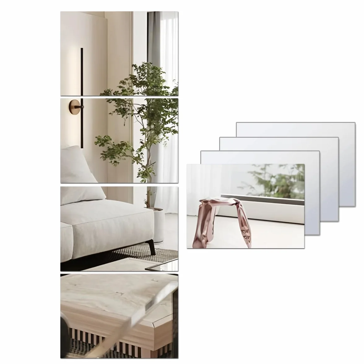 Miroirs autocollants acrylique HD lot de 4 miroir mural rétro coller grand miroir complet maison