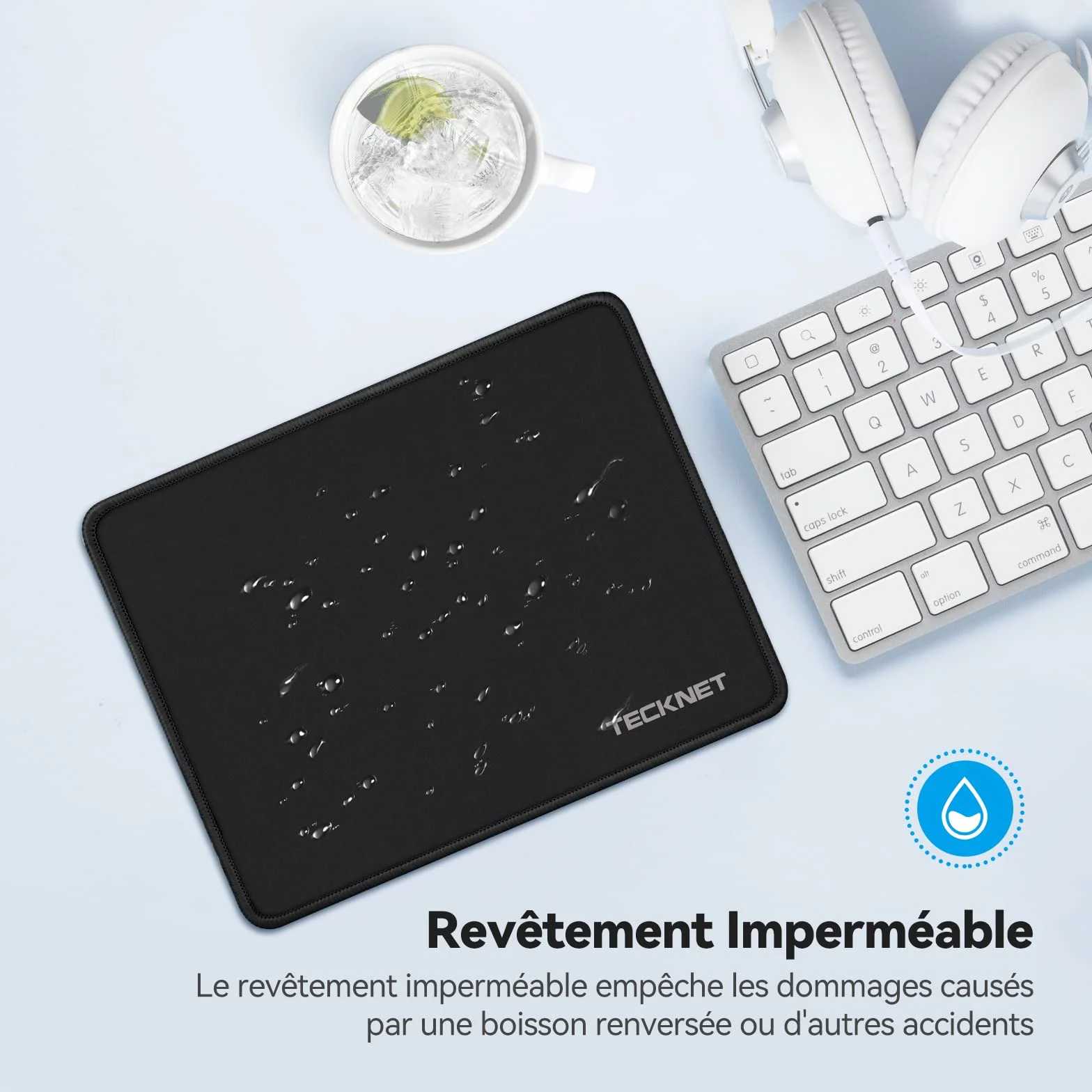 TECKNET Tapis de Souris Gamer 27x21 cm, Base Caoutchouc Imperméable Antidérapante, Noir