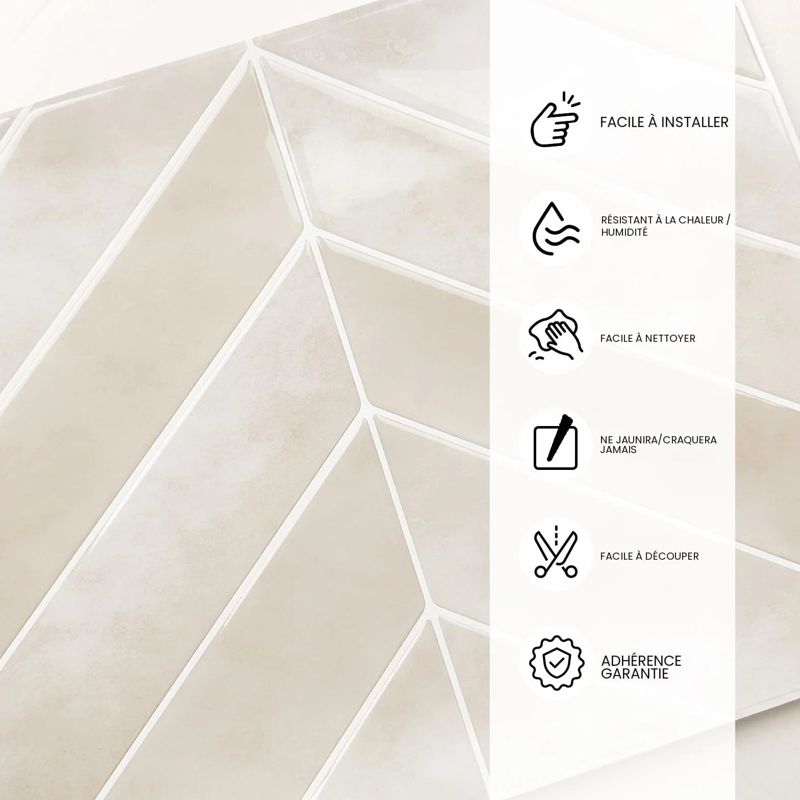 Alwayspon Lot de 10 feuilles 29x23 cm Beige Herringbone 3D Vinyle Autocollant effet carrelage à coller au mur, dosserets auto-adhésifs imperméables pour cuisine et salle de bain