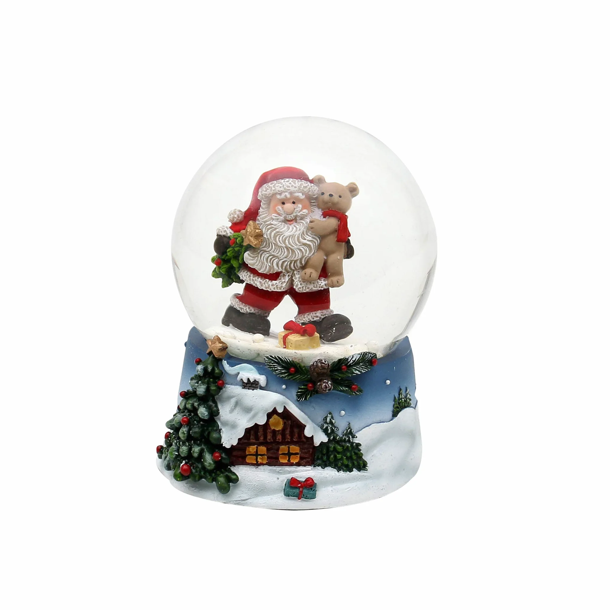 Dekohelden24 - Boule à Neige - Père Noël avec Ours - sur Socle Bleu avec Paysage d'hiver de Noël - Dimensions de la Boule (H x l) : Environ 9 x 7 cm - Diamètre : 6,5 cm 501865 - Sac