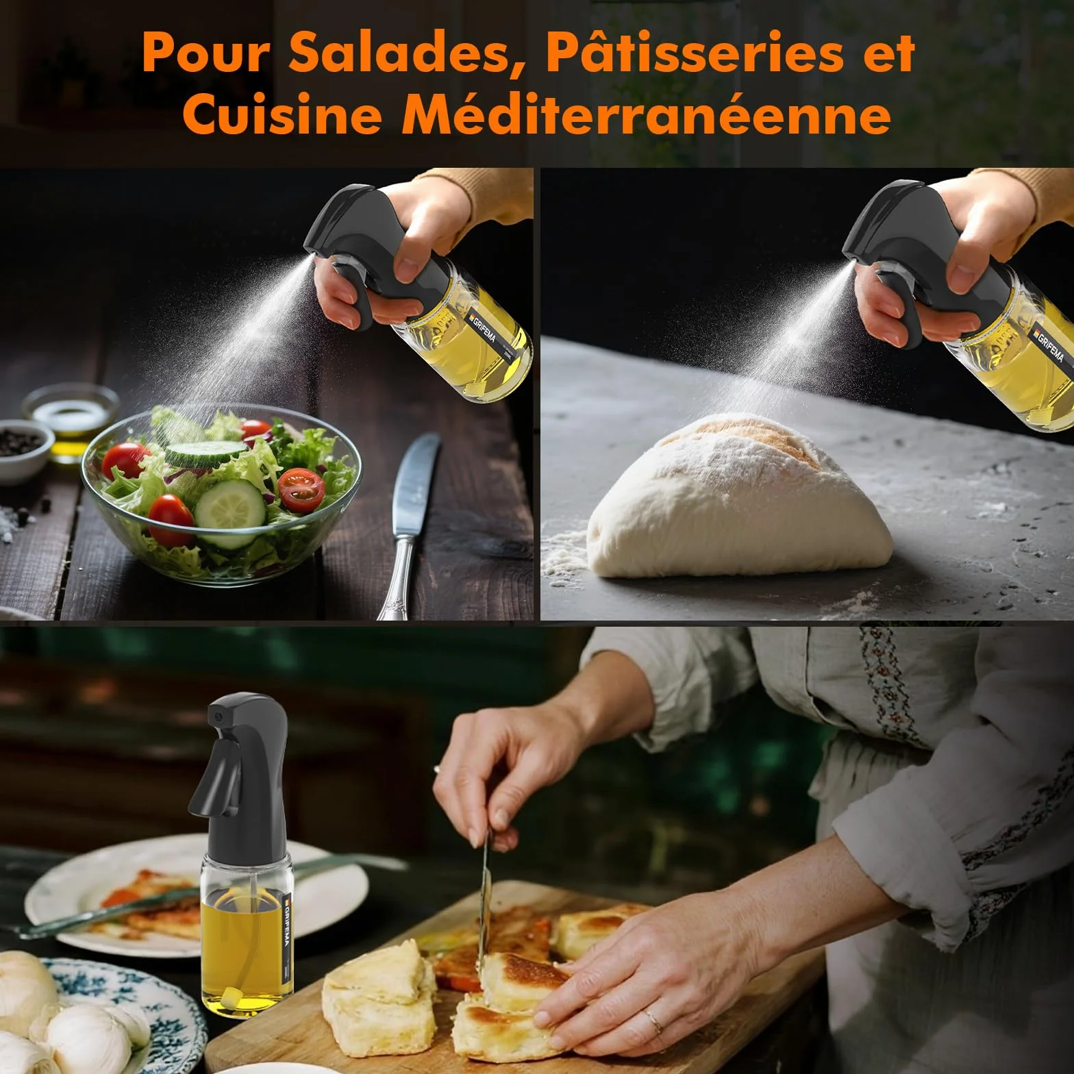 GRIFEMA Spray d'Huile à Jet Contrôlé 200 ml en Verre – Distributeur Antigoutte pour Huile et Vinaigre, Contrôle des Portions, Friteuse à Air, Grillades et Cuisine