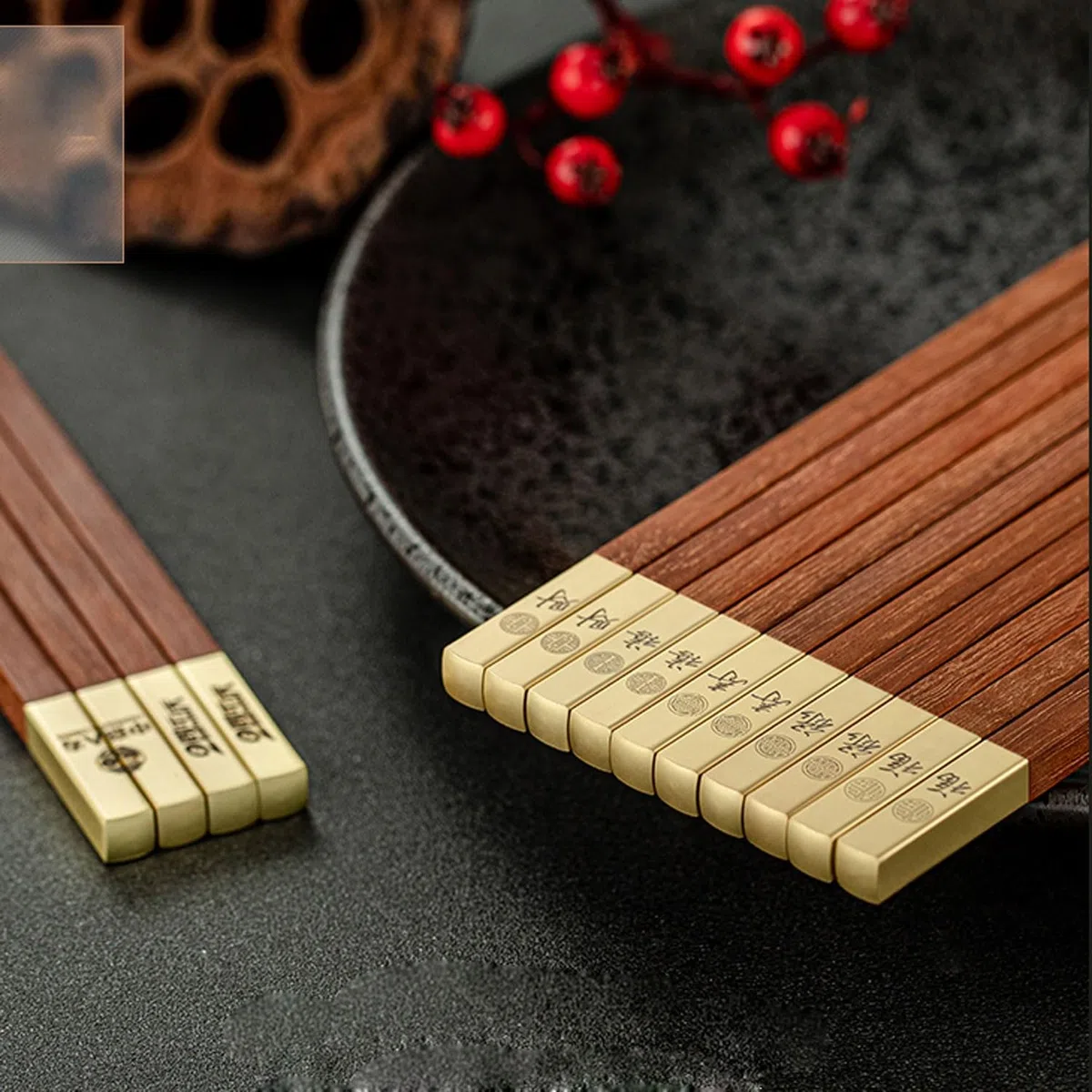 Baguettes en Bois, Lot de 10, Doubles Baguettes, Coffrets Cadeaux réutilisables, pour Cadeaux d'affaires，O 25cm