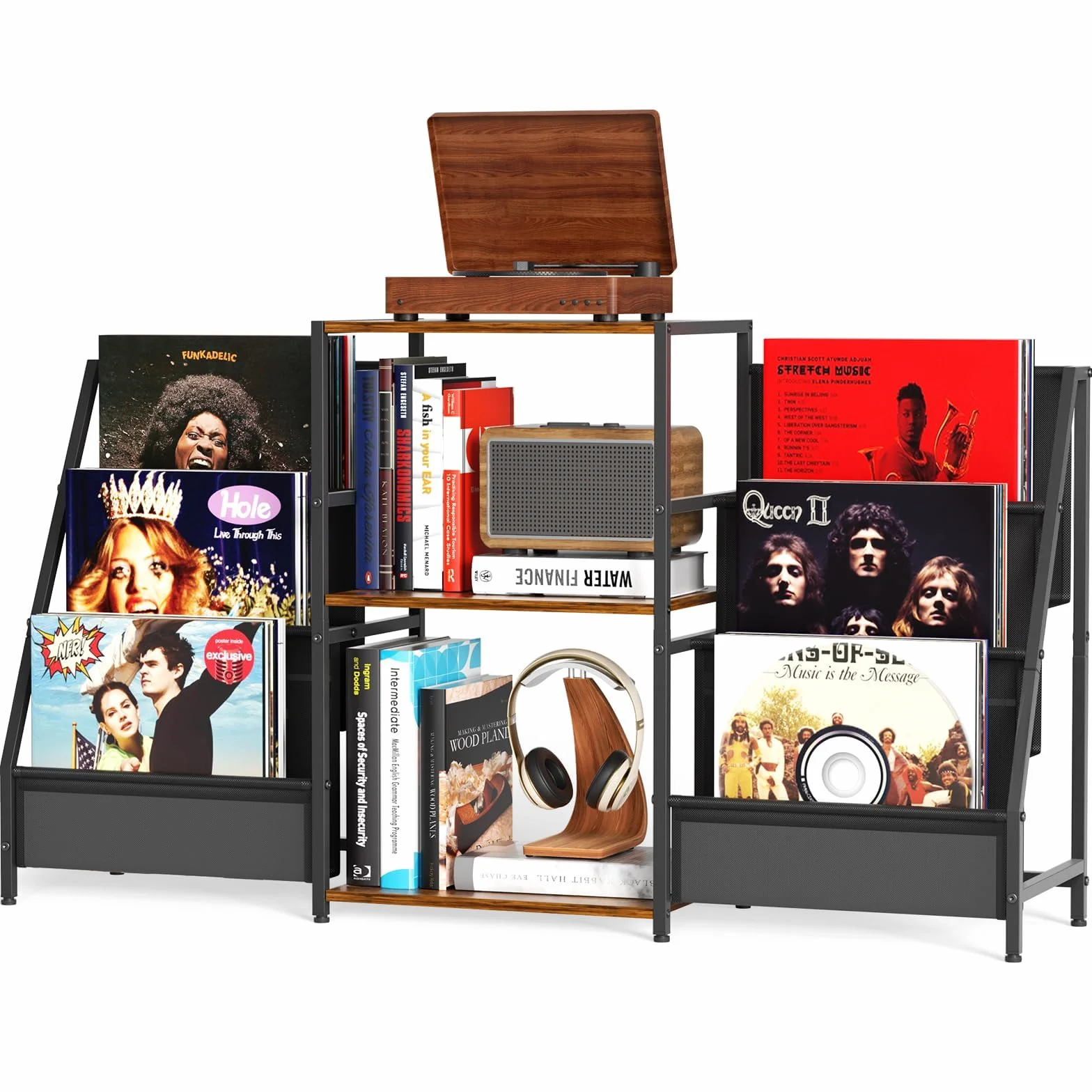 Support de platine vinyle à 3 niveaux pour ranger des disques en vinyle jusqu'à 200 albums, 123 x 30 x 73 cm, support d'affichage et de rangement dans le salon, chambre à coucher