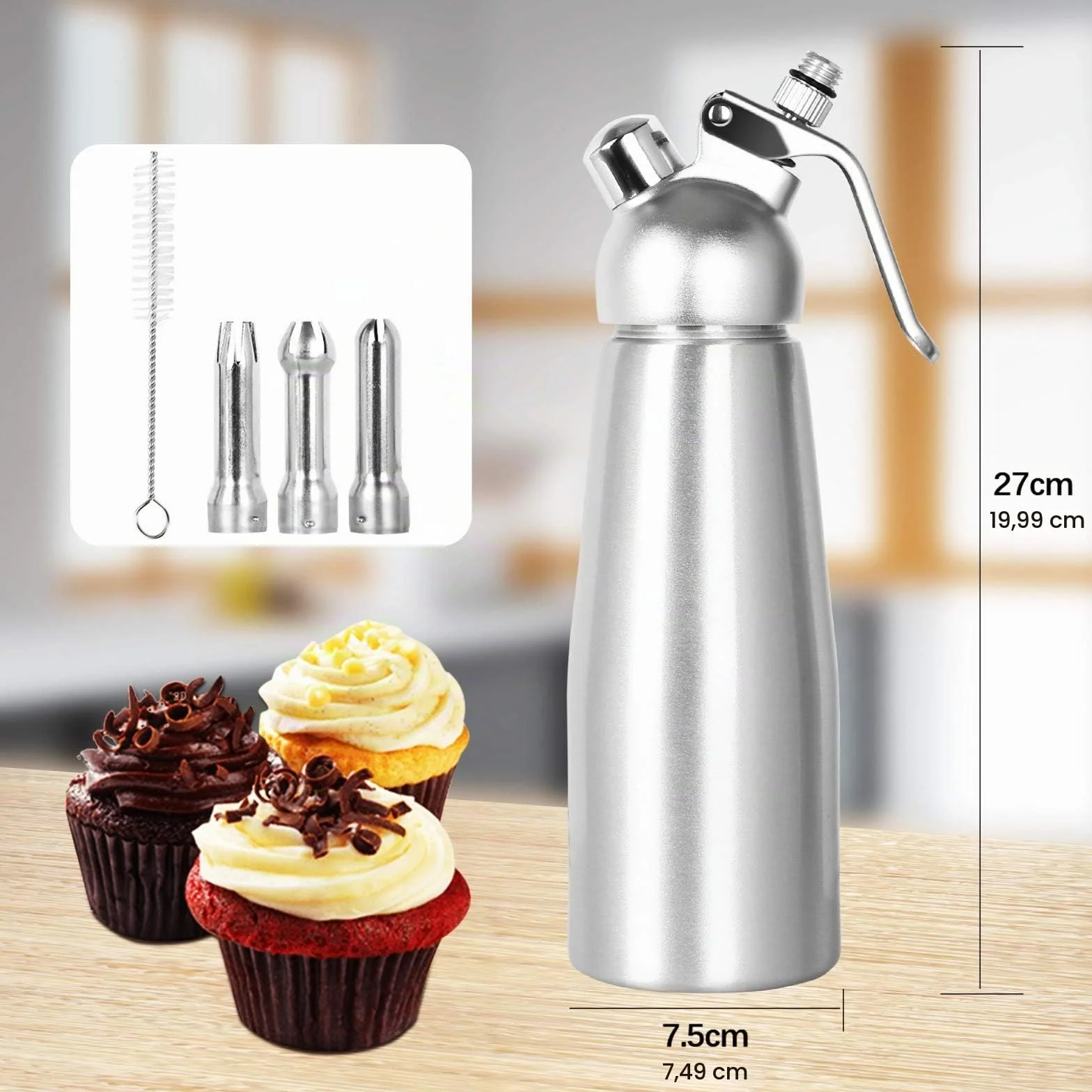 Siphon à Chantilly Professionnel 500ml avec 3 Douilles Inox Aluminium pour Mousses et Crèmes