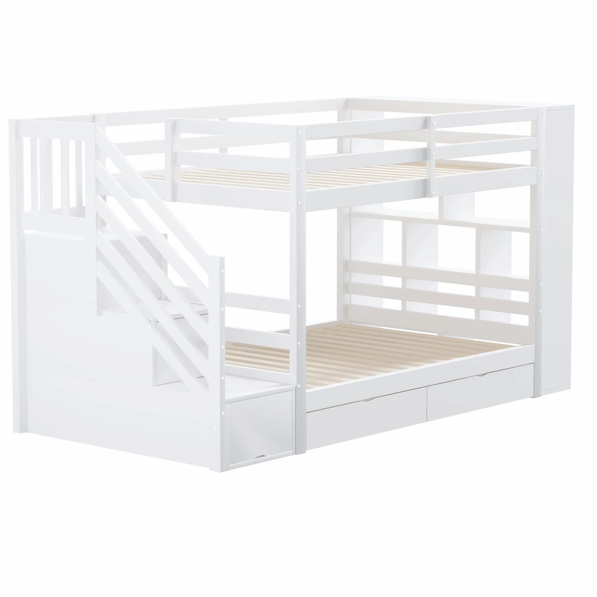 Sapgaks Lit superposé Enfant avec tiroirs et Grands casiers,Lit Enfant 90x200 cm avec échelle de Rangement,lit cabane Enfants avec clôture Haute,avec sommier à Lattes (C-Blanc)