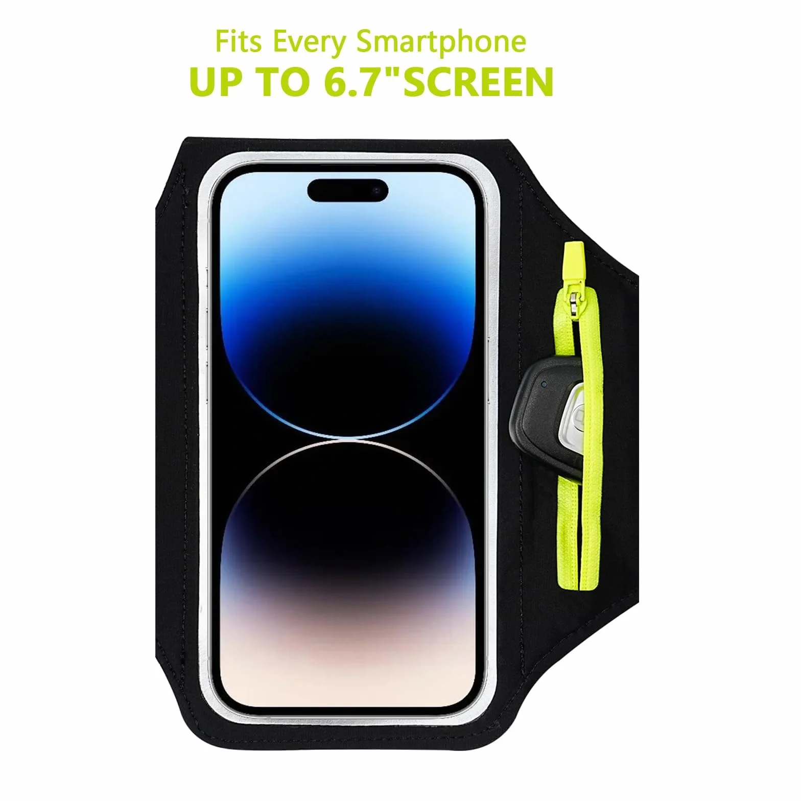 TRIXES Czarna opaska na ramię do biegania z akcesoriami torba na słuchawki pasuje do iPhone'a 15 Pro Max/14 Pro/13 Pro Max/12/12 Pro/11/XR/XS/X/8 Plus - nadaje się do smartfonów do 6,7 cala