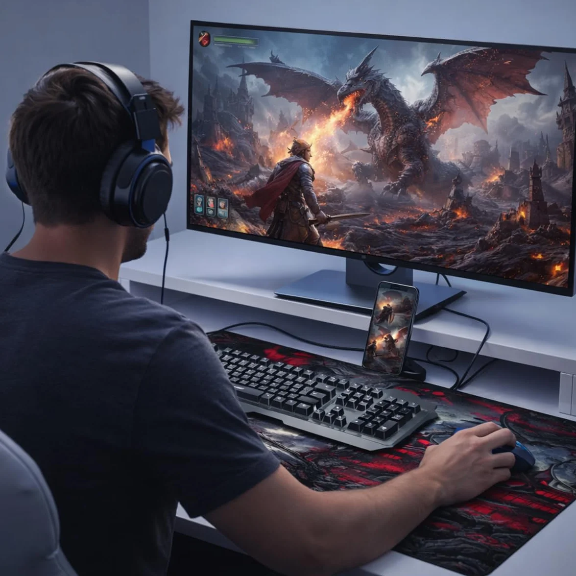 Tapis de Souris Gaming XXL 900x400mm Japonais Antidérapant Bords Cousus Imperméable