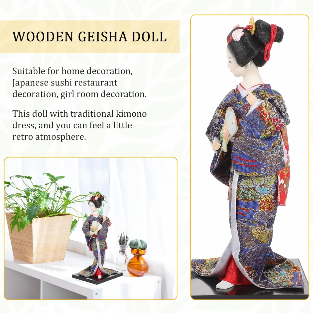 Veemoon Poupée Japonaise en Porcelaine 30 Cm Peinte à La Main Décoration Intérieure Traditionnelle