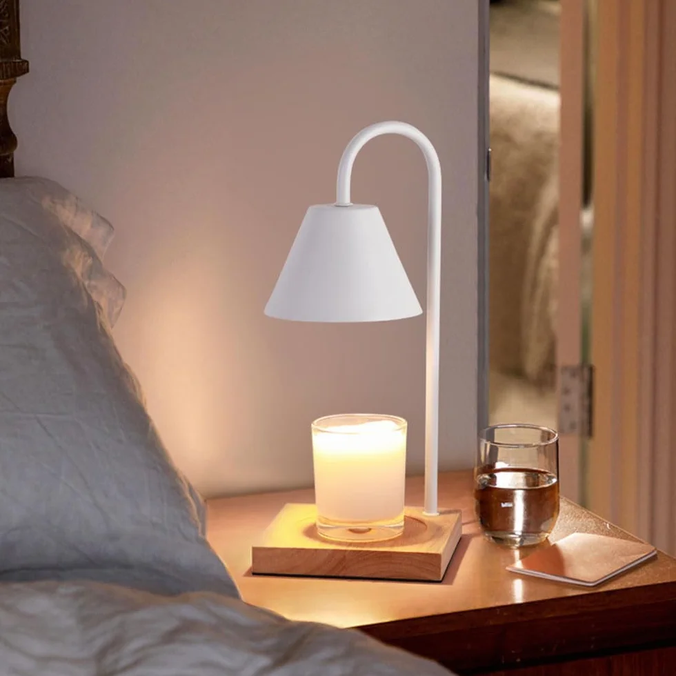 BININBOX Lampe Aromathétique Simple Fer Intensité Variable Lampe à Bougie Parfumée sans Flamme (Blanc, Bois)