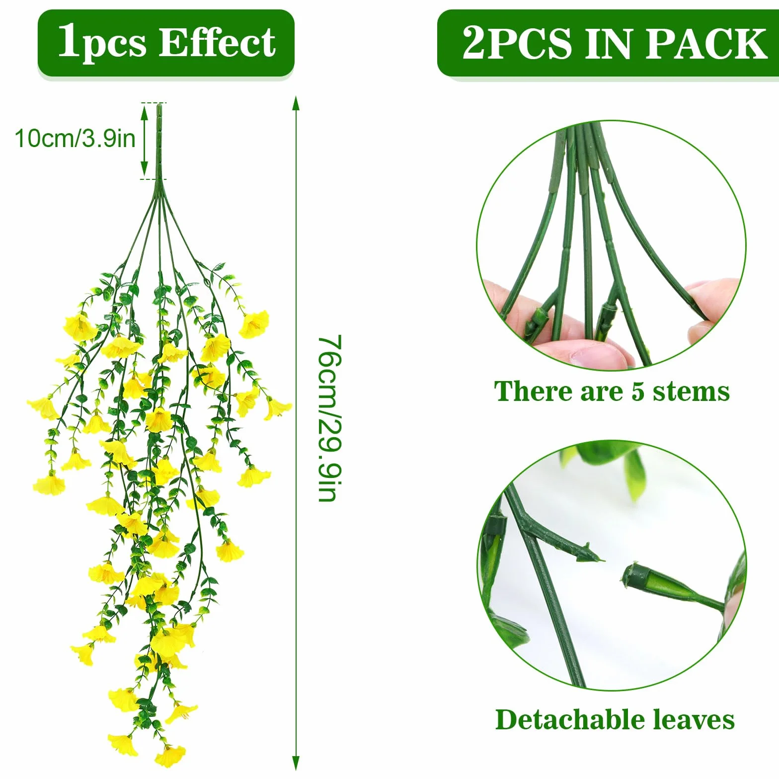YSUVIN Fleurs Artificielles 2 Pièces Pétunia Plante Suspendue Extérieur Résistant UV Jaune
