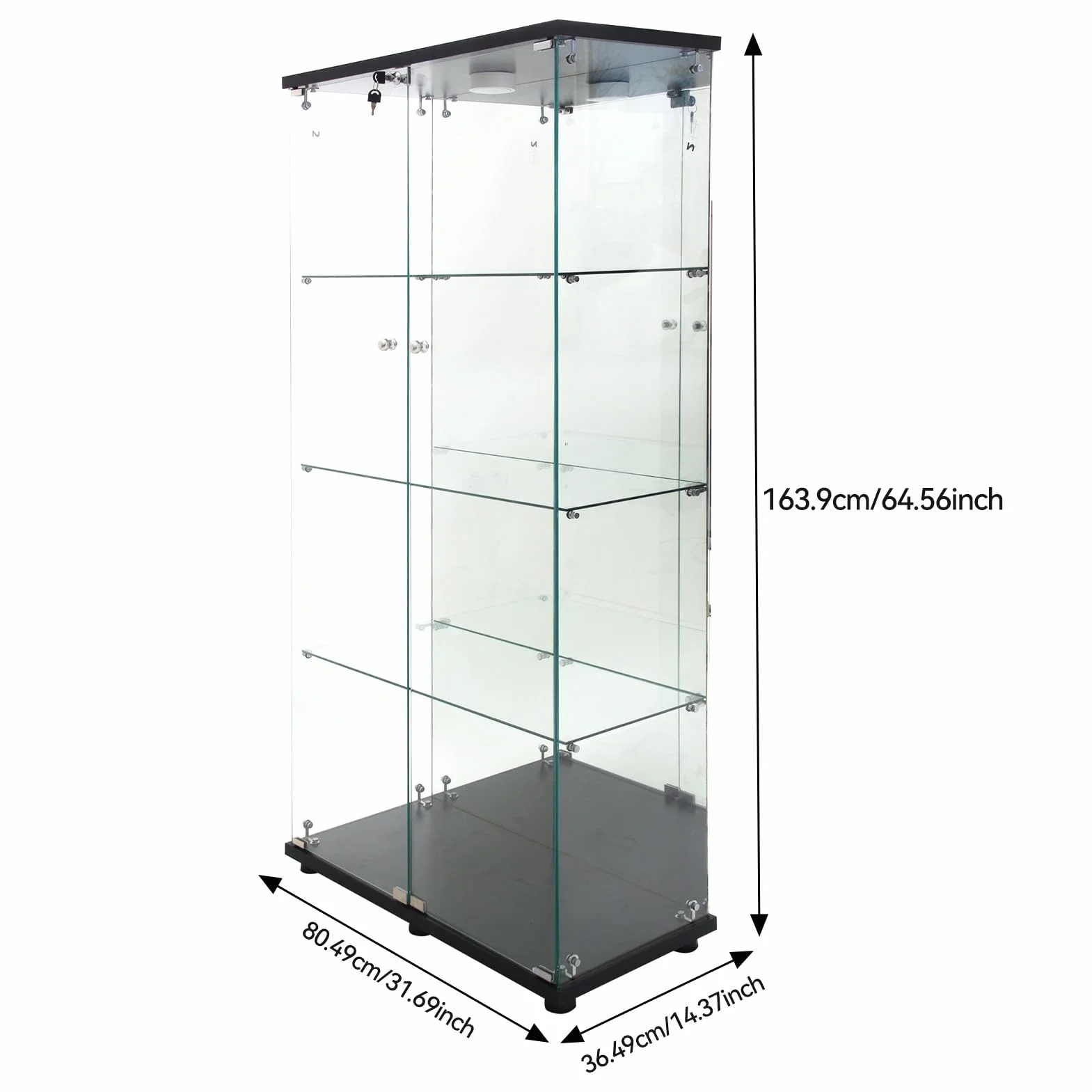 Vitrine en Verre à Miroir avec 4 Étagères, 2 Portes, 164 × 80,5 × 36,5 cm, Collection d'Exposition à Colonne pour Salon avec LED