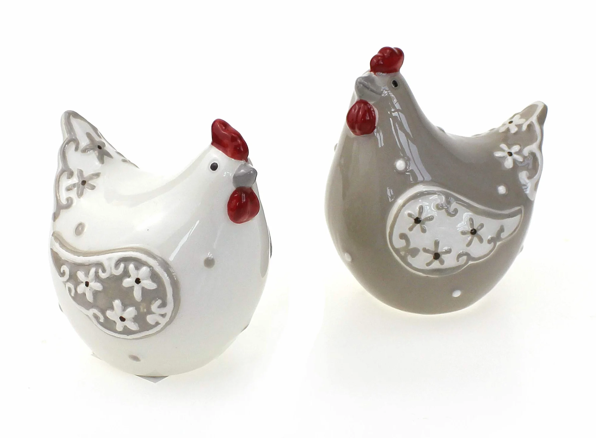 TEMPELWELT Lot de 2 figurines décoratives de poule assise 9 cm céramique blanche marron rouge Pâques