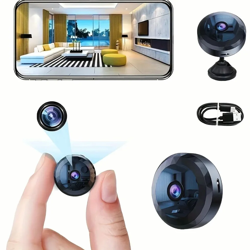 Mini kamera bezpieczeństwa WiFi, 1080p HD, bezprzewodowy nadzór wewnętrzny z noktowizorem, wykrywanie ruchu, sterowanie aplikacją mobilną, czarna (1, tylko kamera)