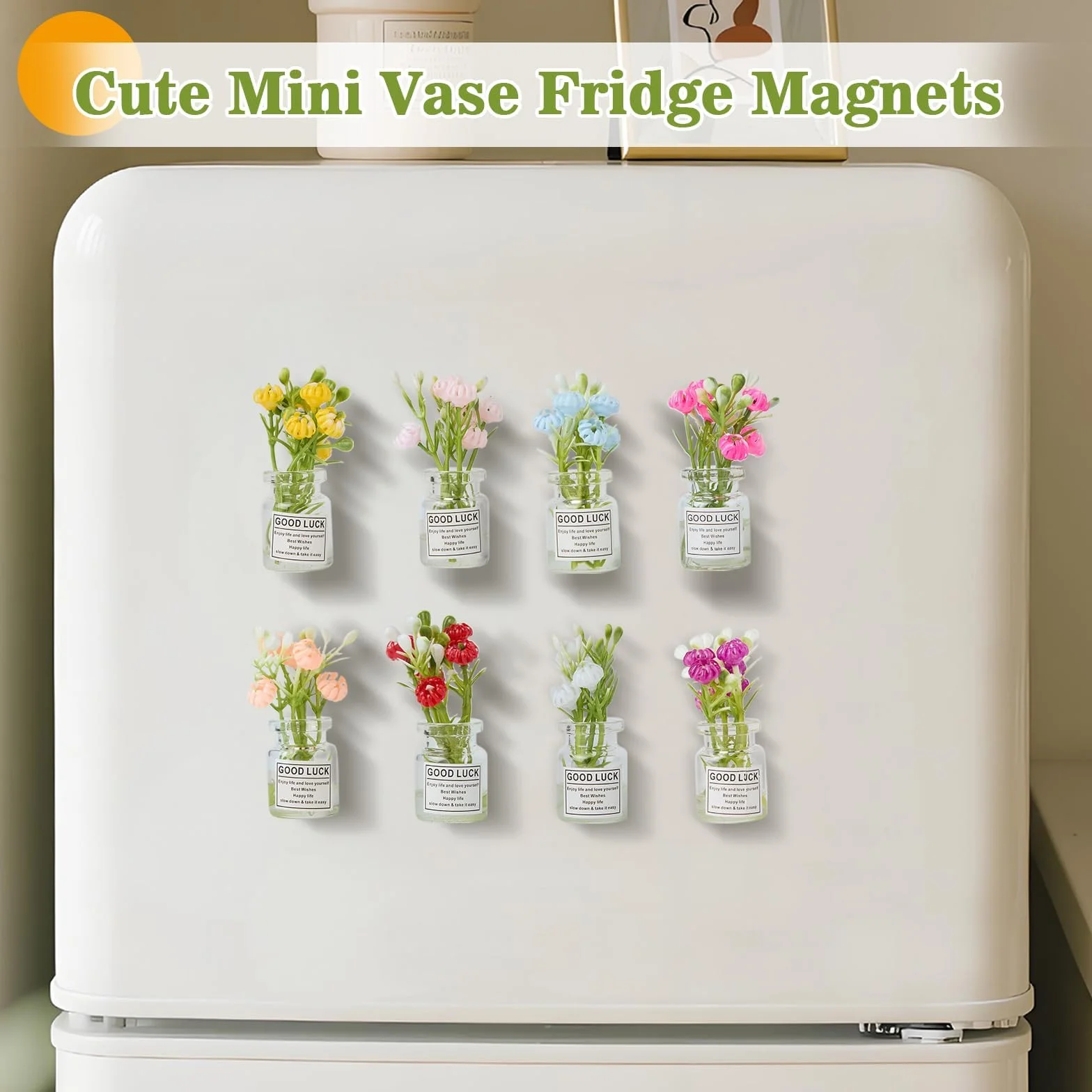 Mini Vases Aimantés pour Réfrigérateur, 3D Magnet Vase Frigo Décoratif, Lot de 8