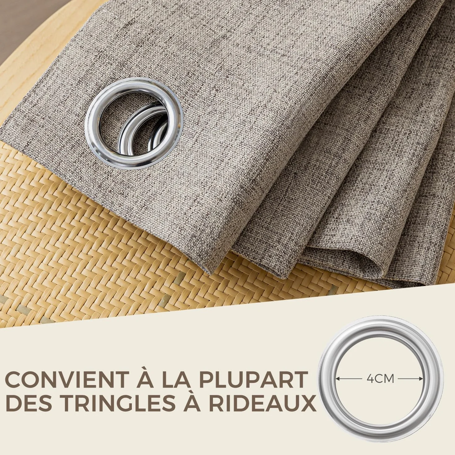 Rideau Occultant Thermique Isolant Anti Chaleur 140x145 Lot de 2 Lin Opaques à Œillets Anti Froid UV Bruit Intérieurs Dressing Salon Chambre