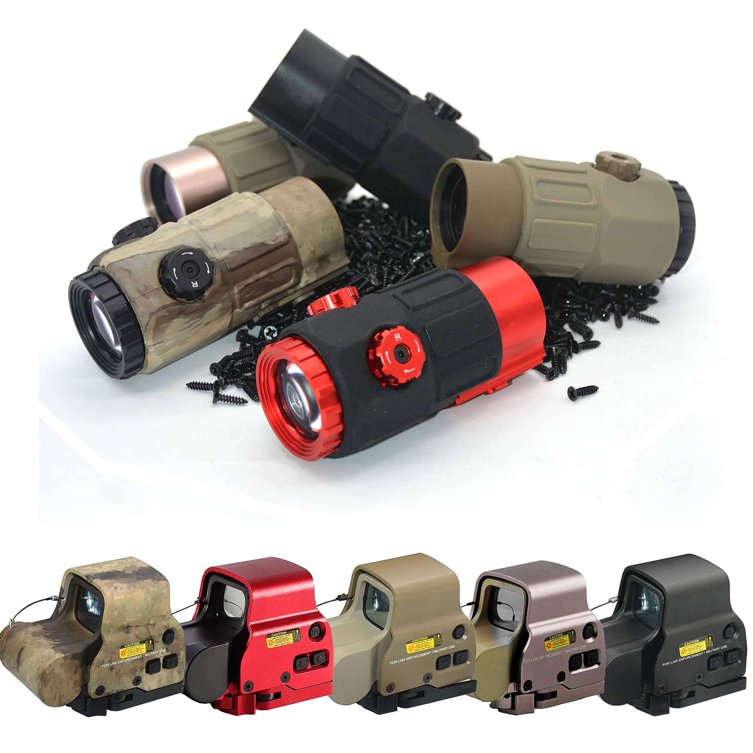 Celownik 558+G45, 558 Green & Red Dot Reflex Scope i G45 5X szkło powiększające, optyczny holograficzny celownik hybrydowy z lupą G45, mnożnik szybkiego zwalniania, do montażu na szynie 20 mm (czarny)