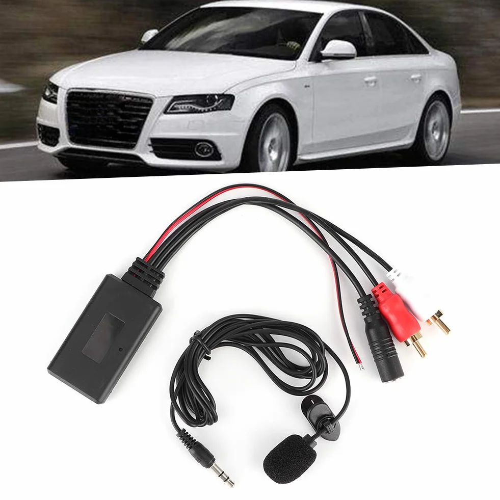 Moduł Bluetooth AUX, moduł Bluetooth AUX 2 RCA adapter kablowy z mikrofonem głośnomówiącym do Alpine