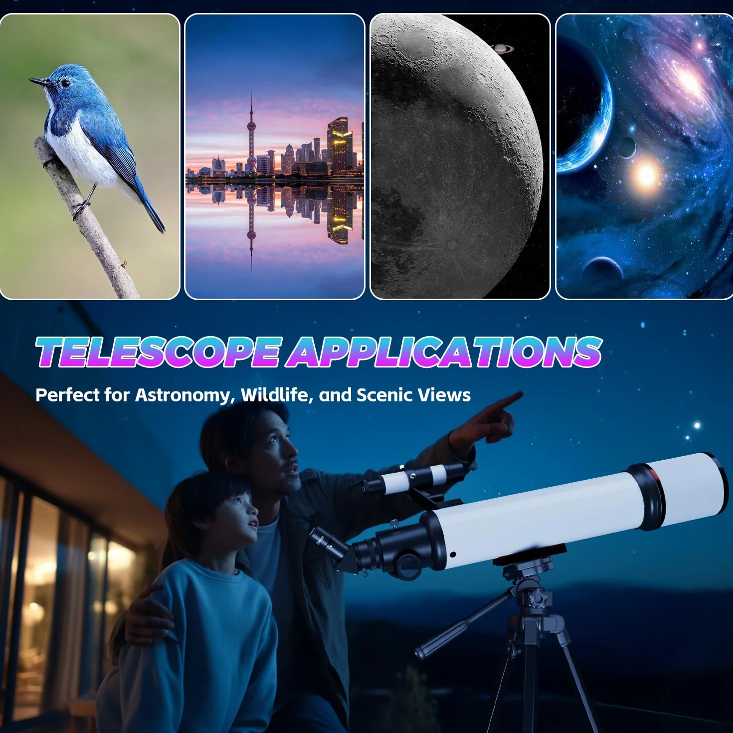 Astronomiczny teleskop dla dorosłych, otwór 90 mm, teleskopy refrakcyjne 600 mm, w pełni wielowarstwowy astronomiczny teleskop refrakcyjny ze statywem
