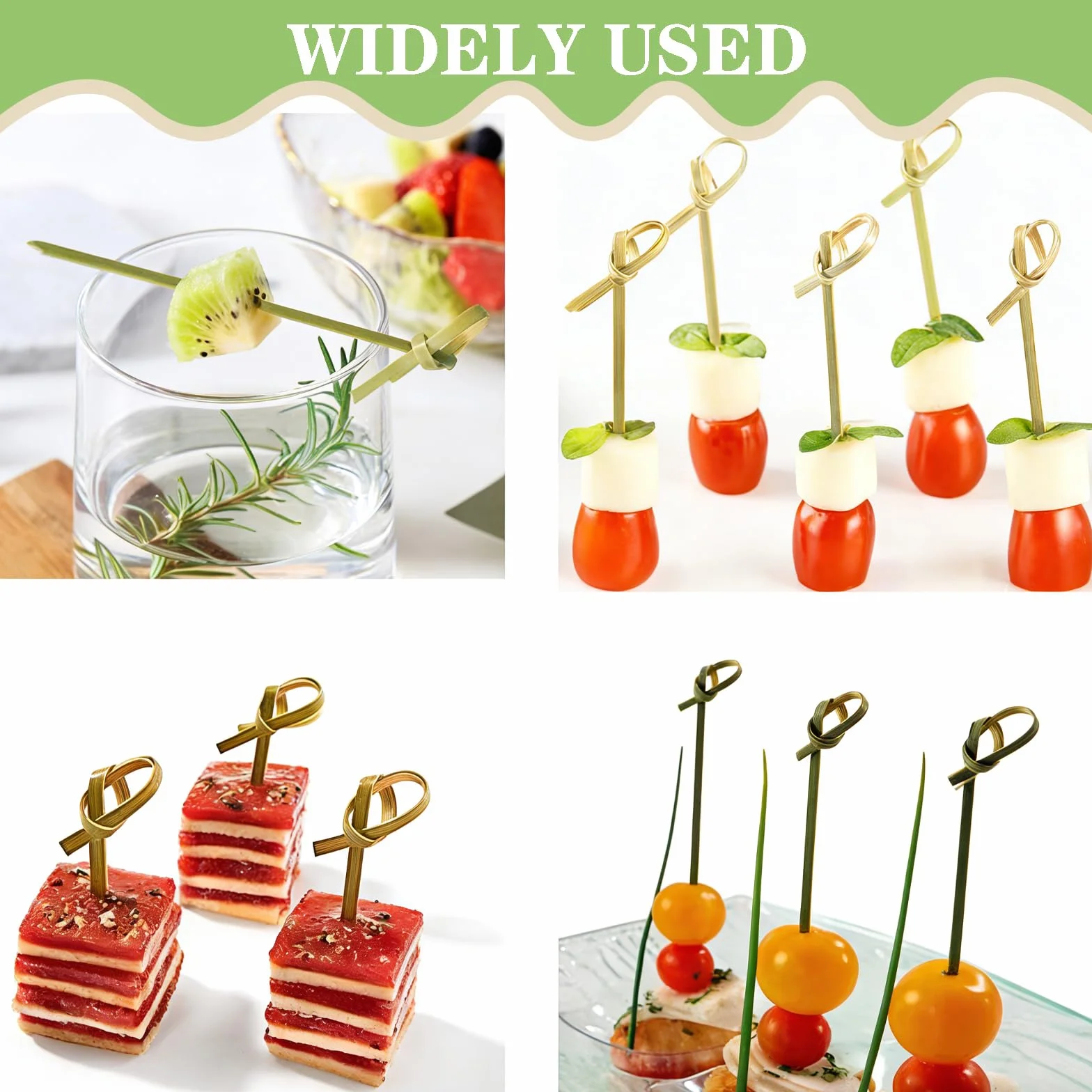 Pique Aperitif Bambou Vert 12cm 300 Pièces Brochette en Bois Naturel pour Cocktail Buffet