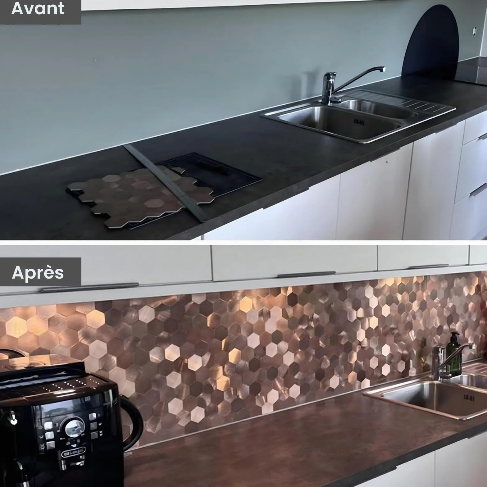 Carreaux muraux autocollants métal brossé 4 mm 10 feuilles