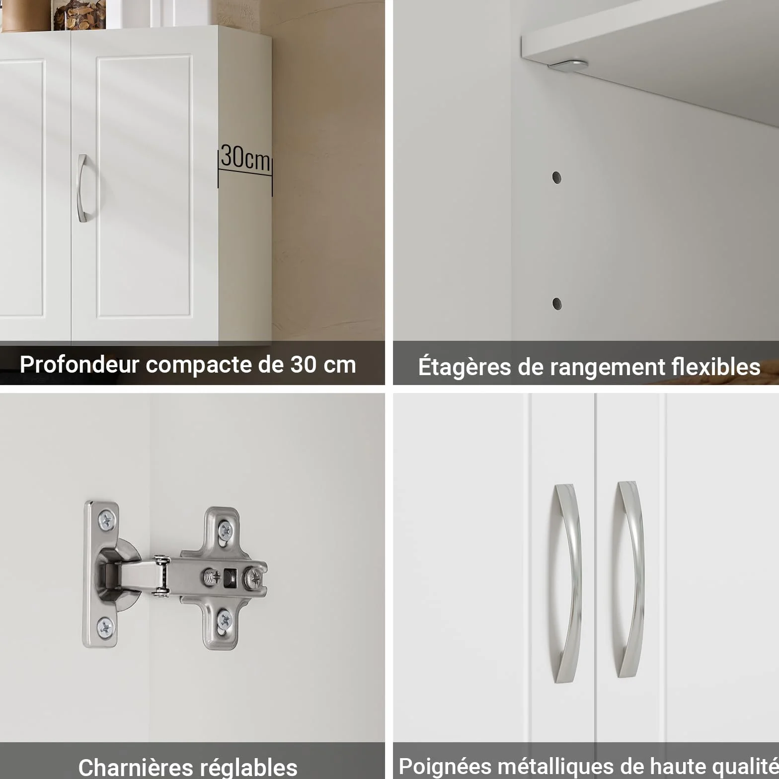 SoBuy Meuble Haut Salle de Bain Blanc Armoire Murale Salle de Bain avec Étagères Réglables Étagère Murale et Meuble WC Suspendu Placard Cuisine Mural et Armoire Pharmacie Murale 90x30x60 cm FRG231-L-W