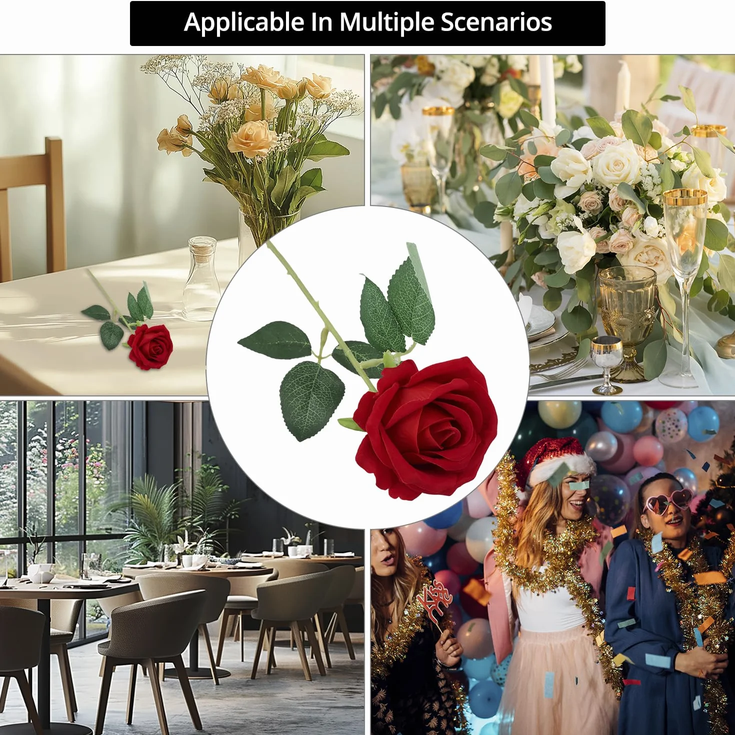 QWORK 12 pièces Roses artificielles Rouges avec Longues tiges en Plastique pour Mariage Décoration