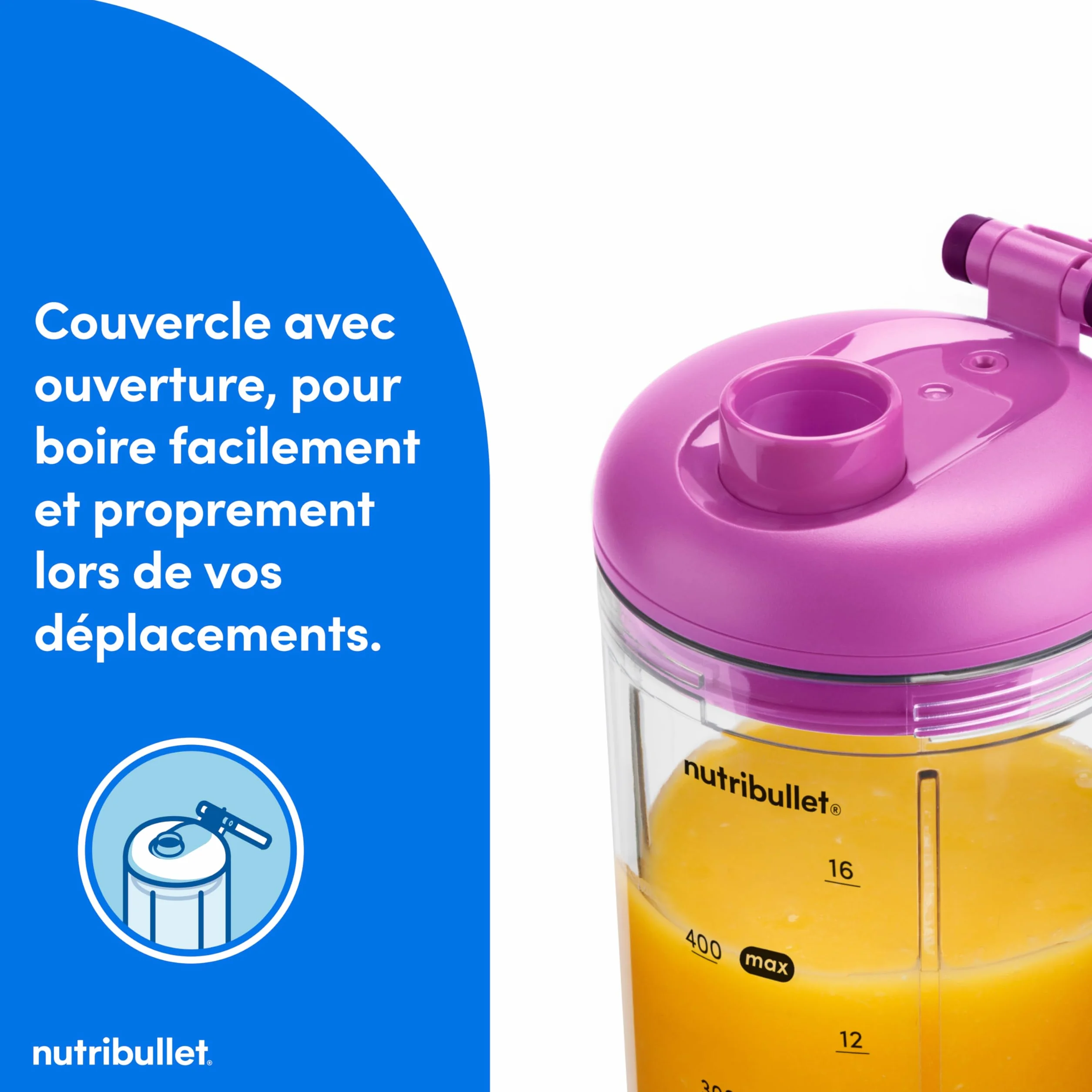 nutribullet Flex 590ml - Blender Portable pour Smoothies avec Couvercle à Bec, Mixeur Hachoir, Broie Glace et Fruits Surgelés, USB-C, Tasse sans BPA, Facile à Nettoyer, Violet (NBP013VT)