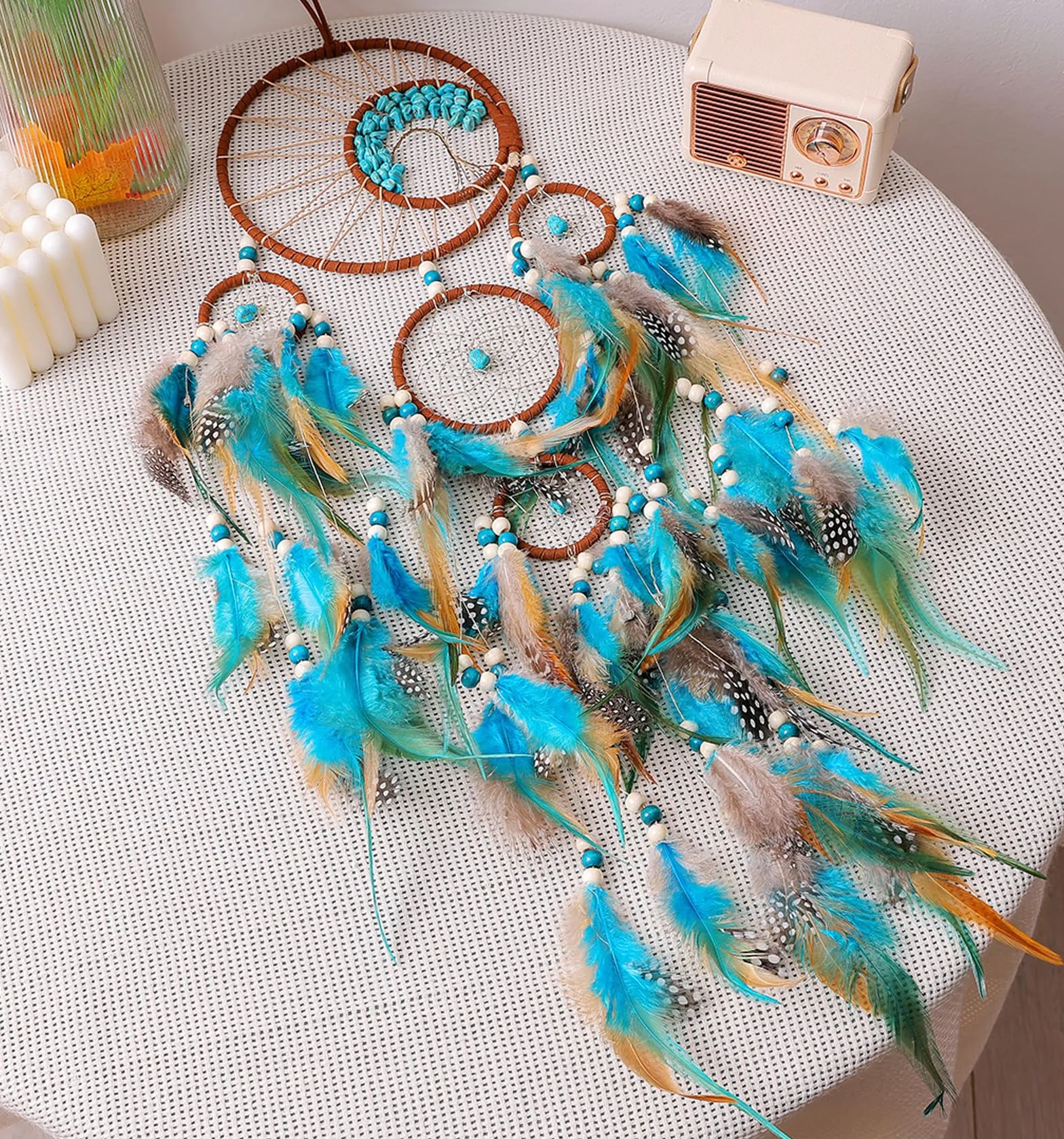 Attrape-rêves en plumes indien fait à la main Décoration murale pour enfants Cadeau