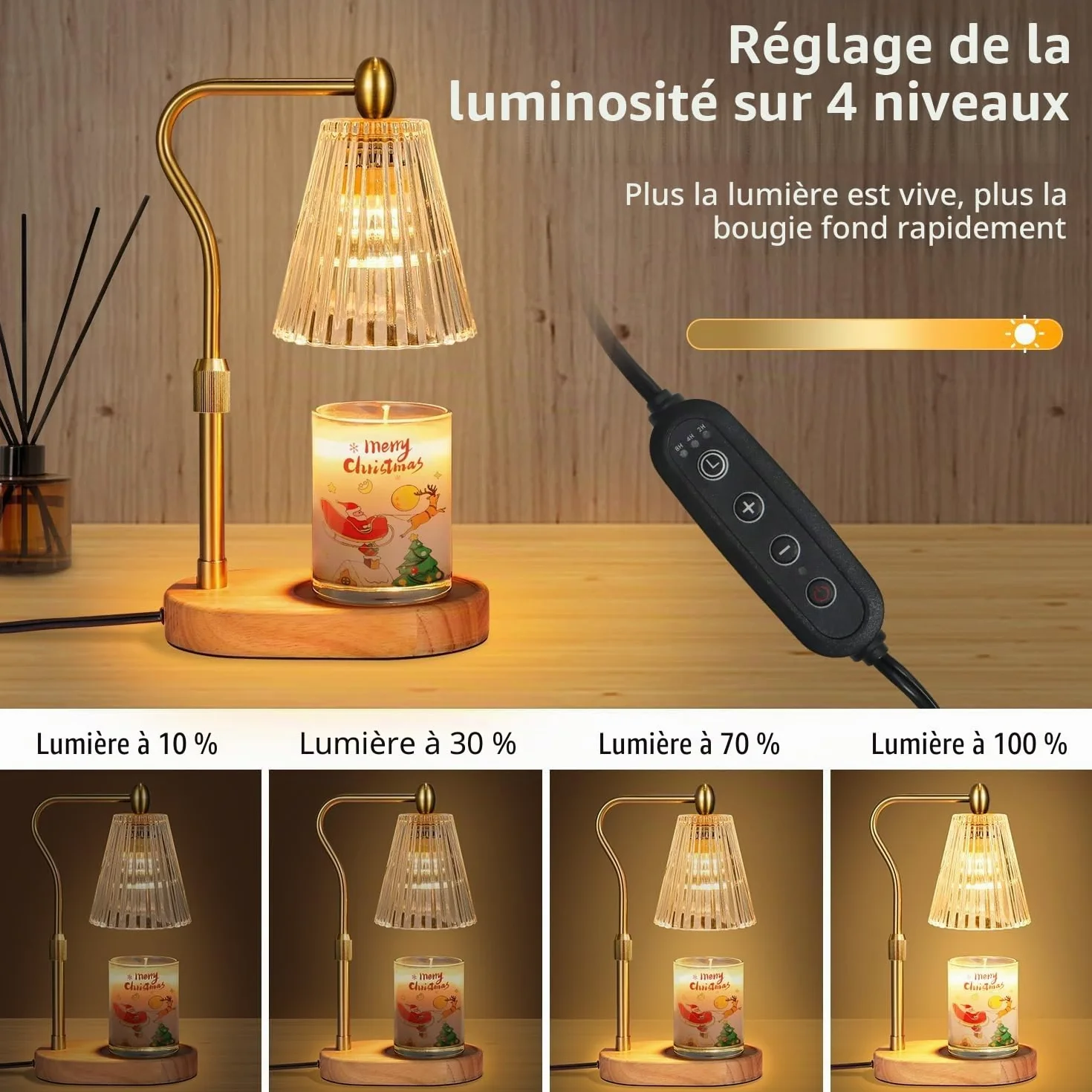 Loowoko Lampe Chauffe Bougie, Chauffage Bougie avec Minuterie et Variateur,Réglable en Hauteur,avec 2 Ampoules,Candle Warmer Lamp pour Bougies Parfumées en Verre, Maison, Chambre, Décoration
