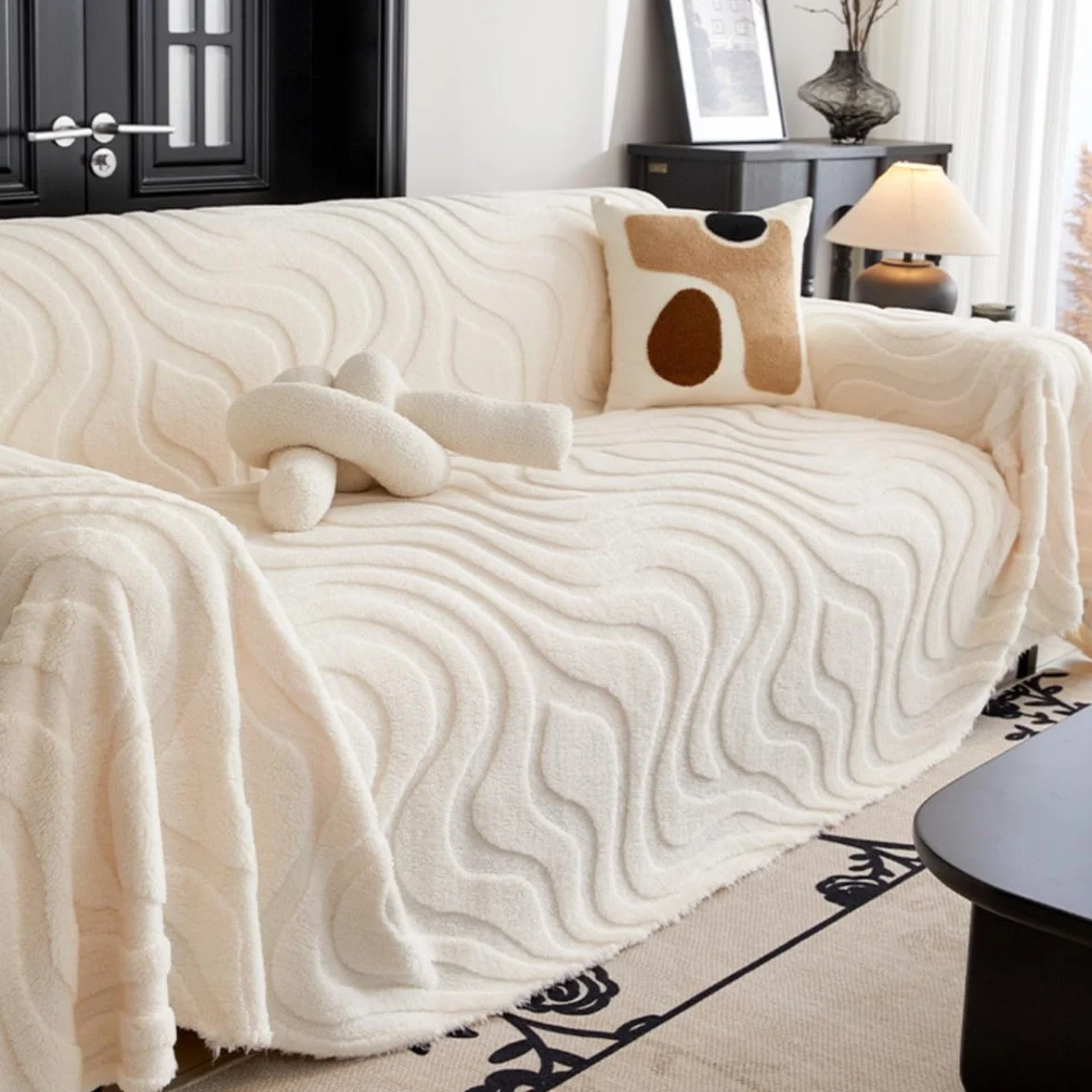 Highdi Housse de Canapé en Peluche Jacquard Chaude Grande Taille 180x300cm Khaki Protection Anti Griffe