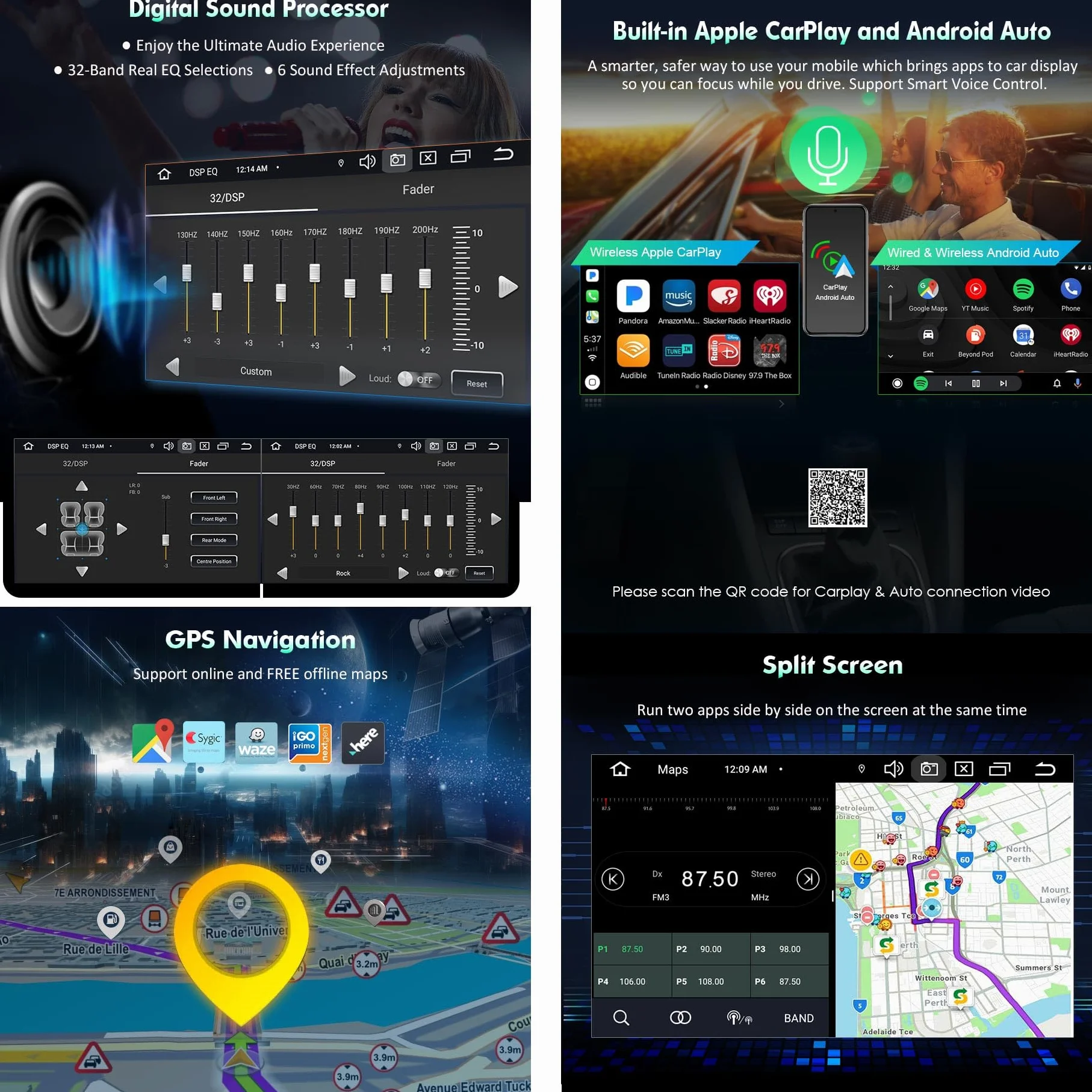 erisin 8-rdzeniowy system Android 14 radio samochodowe Bluetooth 5.0 nawigacja do FIAT Panda IPS ekran dotykowy bezprzewodowy Carplay DSP WiFi Dab+ SWC Canbus Radio GPS Navi DVR OBD2