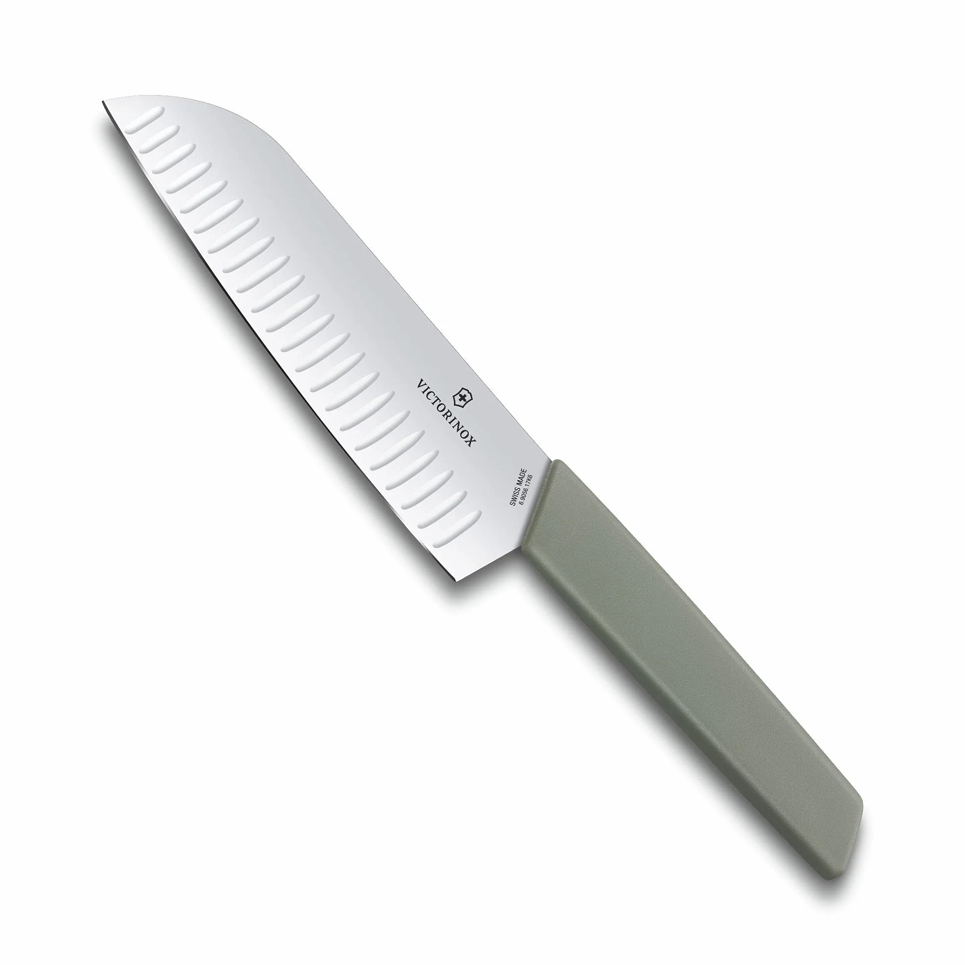 Victorinox Swiss Modern, Couteau Santoku professionnel, Lame extra-tranchante, lame alvéolée, 17 cm, Manche plastique, Acier inoxydable, vert olive