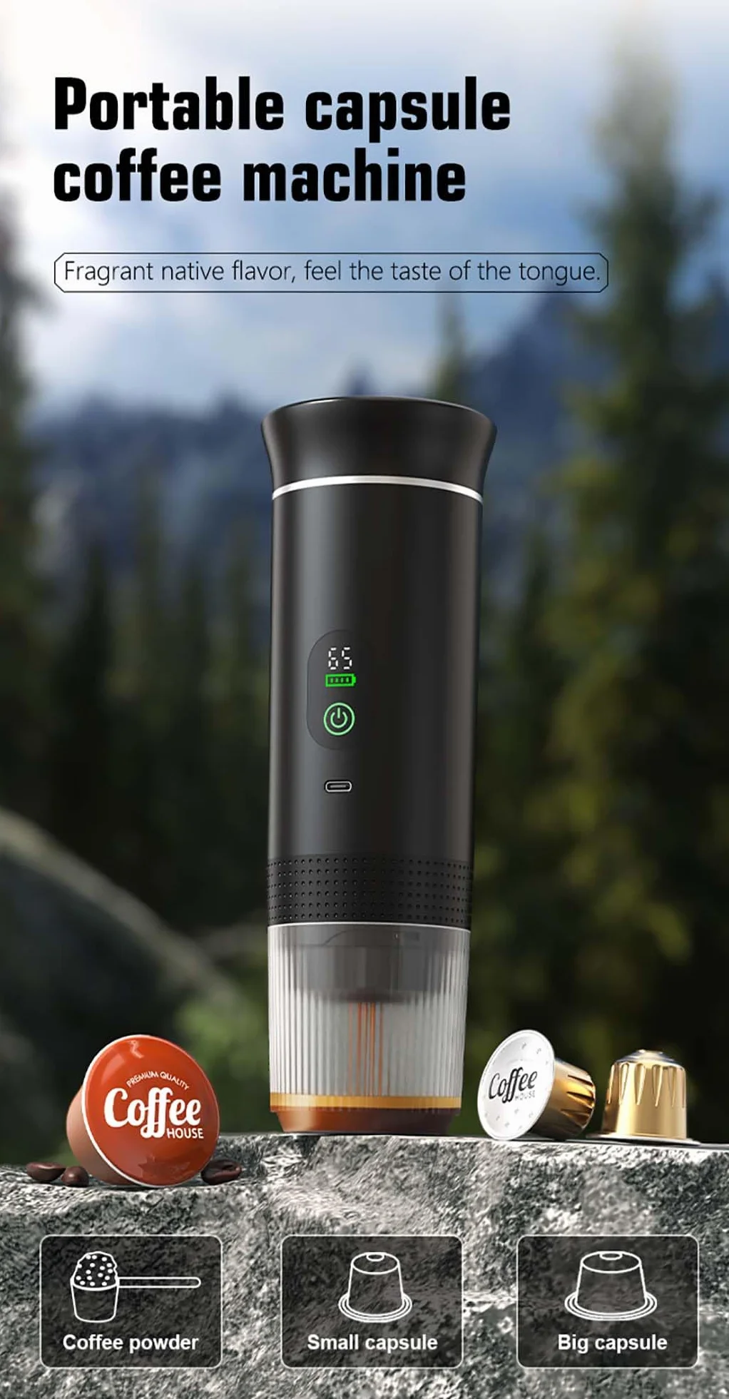 VHV Cafetière Portable 3 en 1,Rechargeable Cafetière Portable de Voyage,12V Expresso Machine a Cafe pour Capsule,Café Moulu,pour Camping,Voyage,Bureau,Voiture,Maison (Vert)