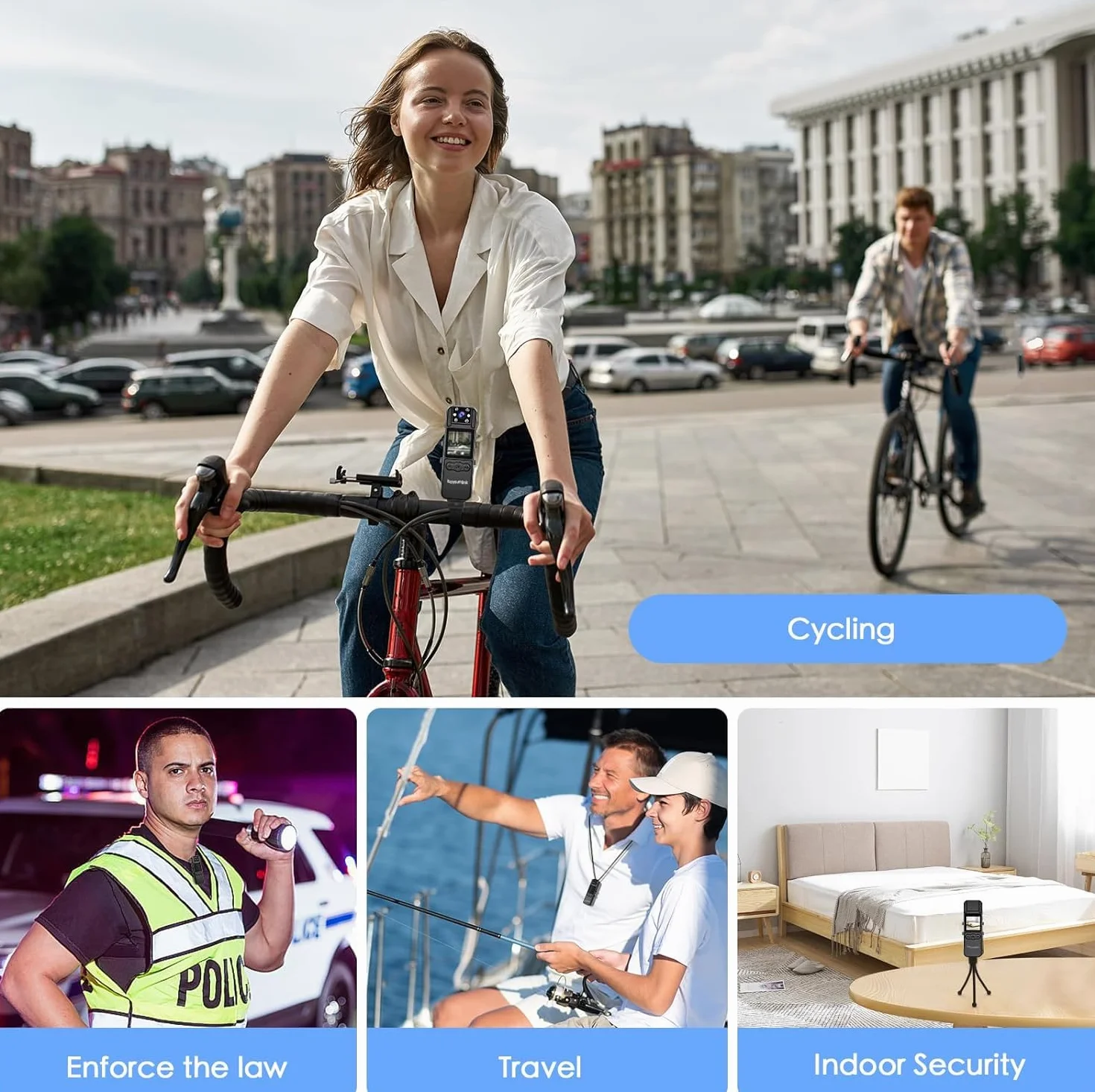 kaysunlink Kamera 1080P FHD z kartą 128 GB, obiektyw obracany o 180°, noktowizor, przenośna mini kamera policyjna, przenośna kamera osobista do uprawiania sportu, na zewnątrz, czarna