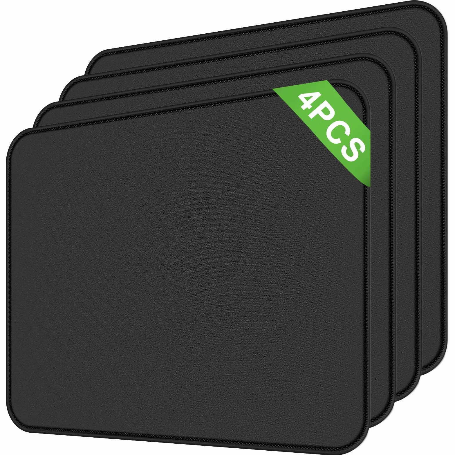 Tapis de Souris 4 Pièces 26 x 21 cm Mousepad Bureau Antidérapant Bords Tissés Noir
