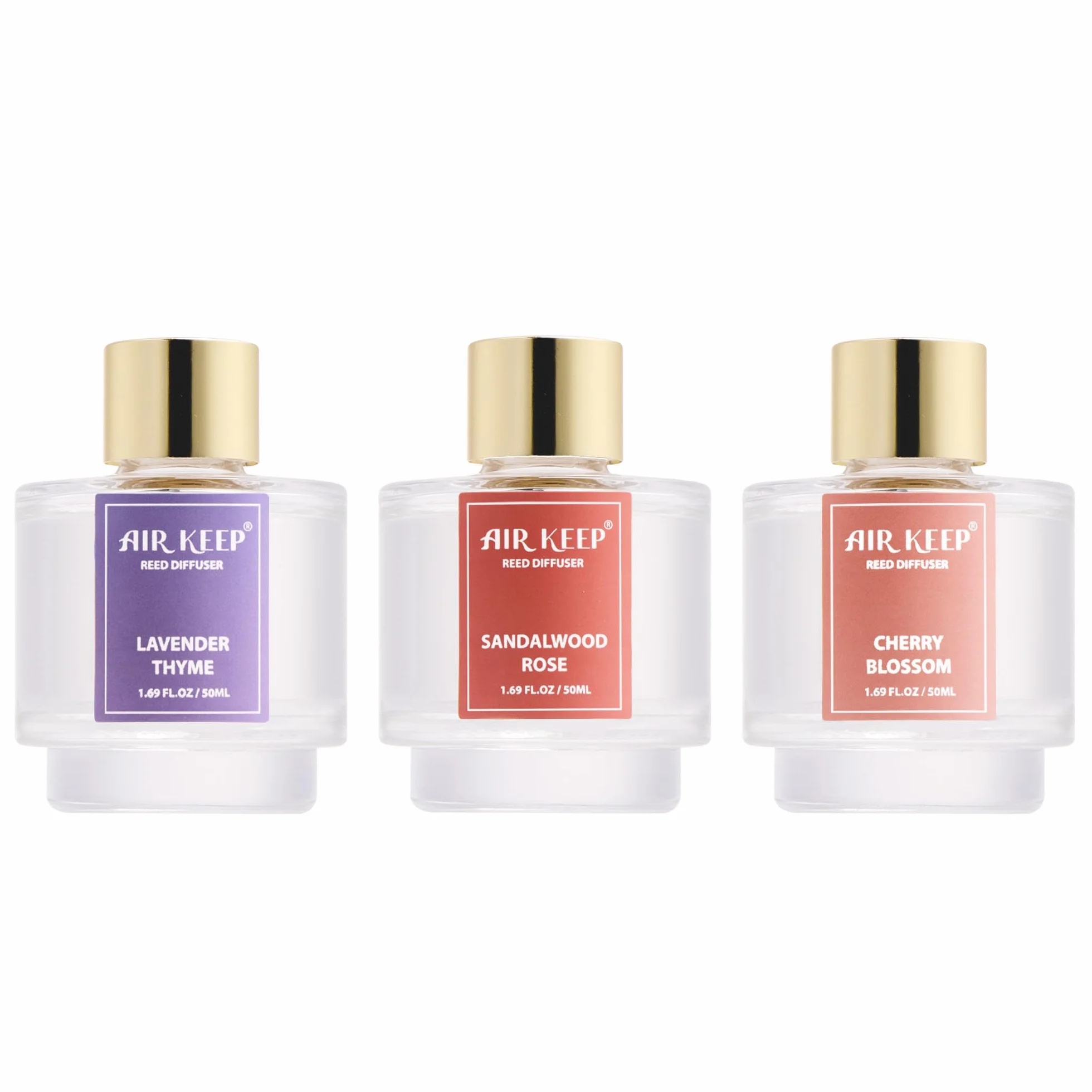 Airkeep Diffuseur de Parfum 50ml*3 Lavender Thyme Sandalwood Rose Cherry Blossom avec 24 Bâtonnets