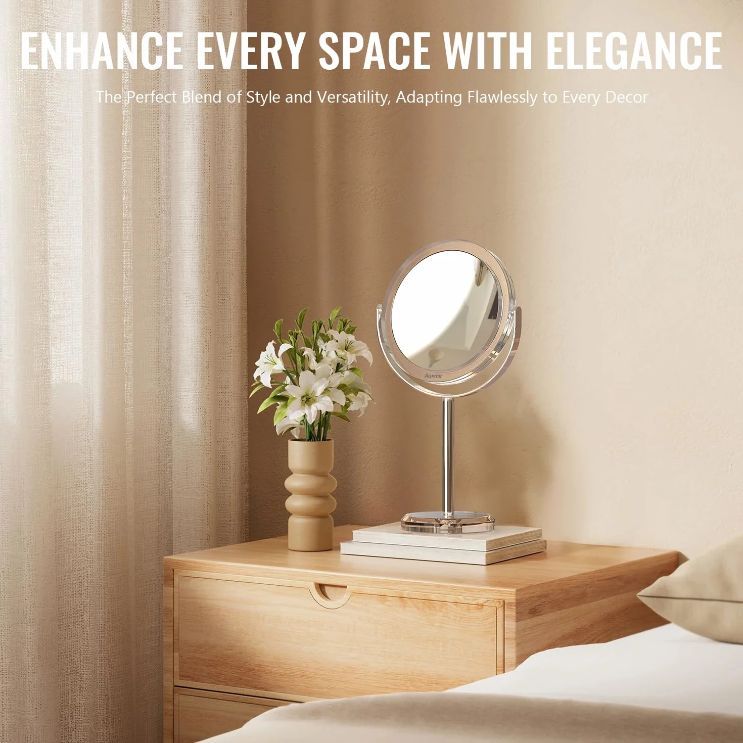 Miroir Maquillage Grossissant 1X 30X Double Face, Miroir de Table avec Support Rotation 360°, Diamètre 17cm