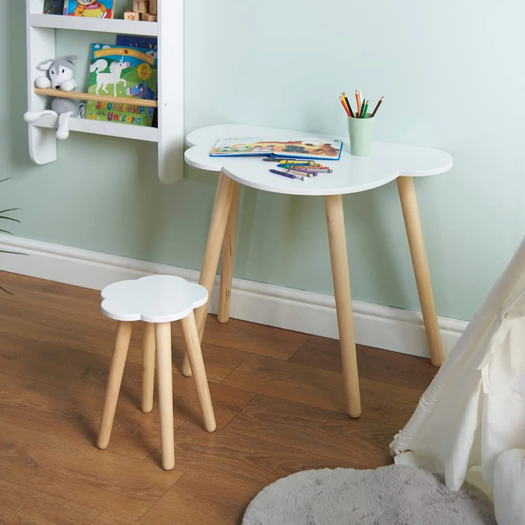 Haus Projekt Bureau pour Enfants et Tabouret en Forme de Nuage (4-8 Ans), Pupitre D'étude en Bois avec Tabouret, Meubles, Table D'activité/d'art en Bois