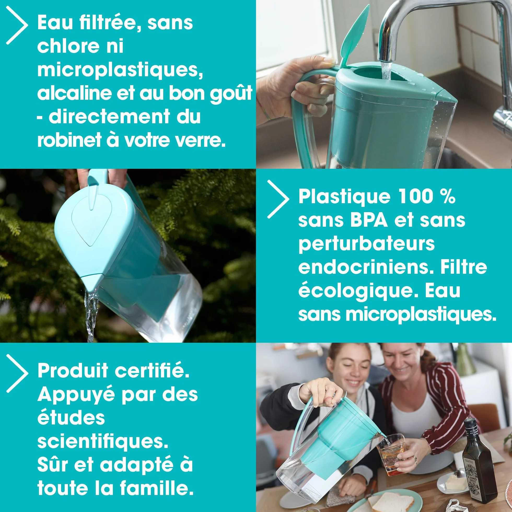 Carafe Filtrante Charbon Actif Eau Maison Alkanatur avec Filtre Zéolite Clinoptilolite Sans Resine Ajoute Magnesium Fabrication Europeenne pH 9 Capacité 1.4L Water Filter Jug Hydrogène Élimine Métaux