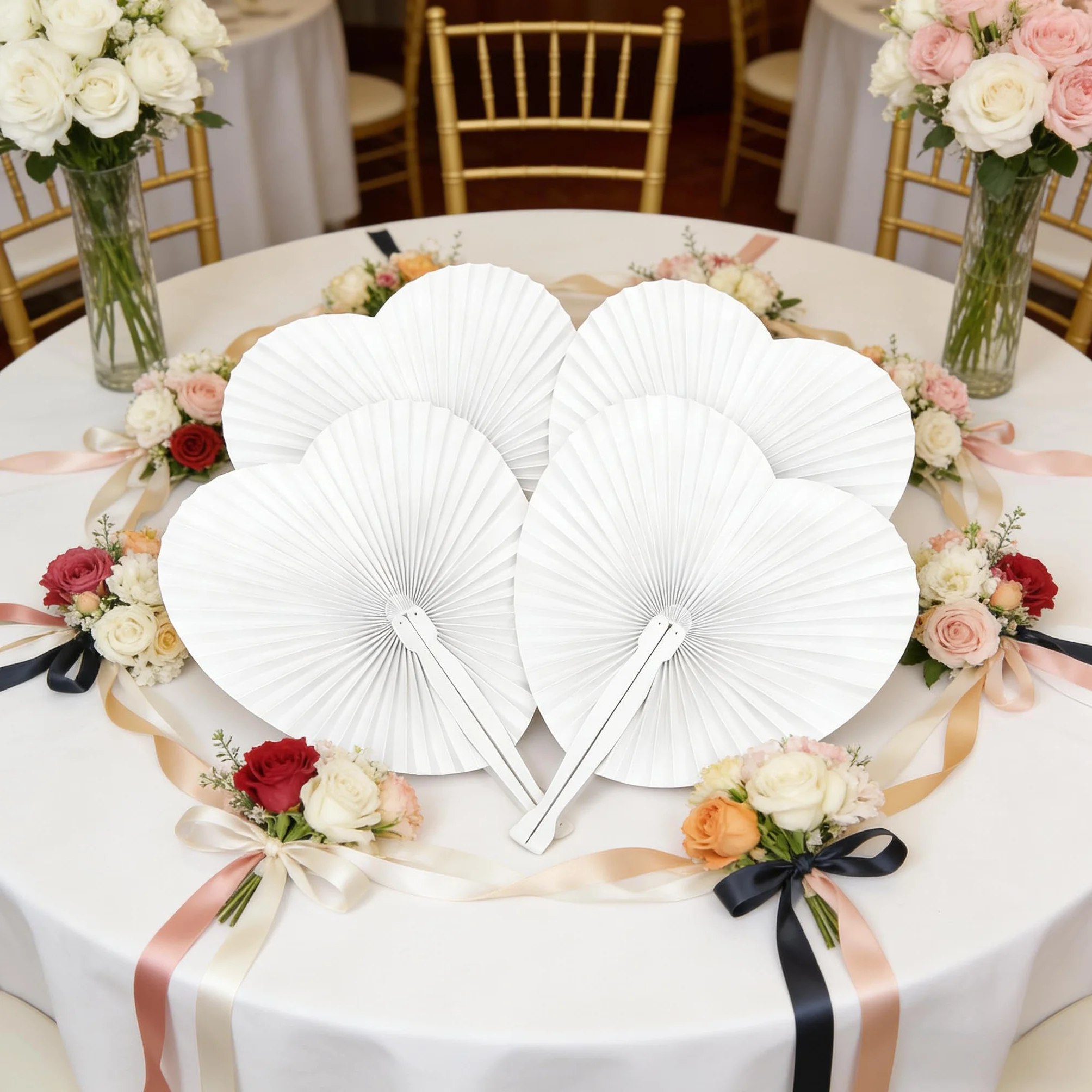 60 Eventails Mariage Personalisable Cœur Blanc Parfait Cadeau pour Invité Convive Mariage Fête Décoration Déco