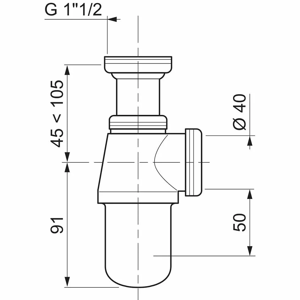 Wirquin SL501C Siphon d'évier classique ⌀40 mm laiton réglable blanc