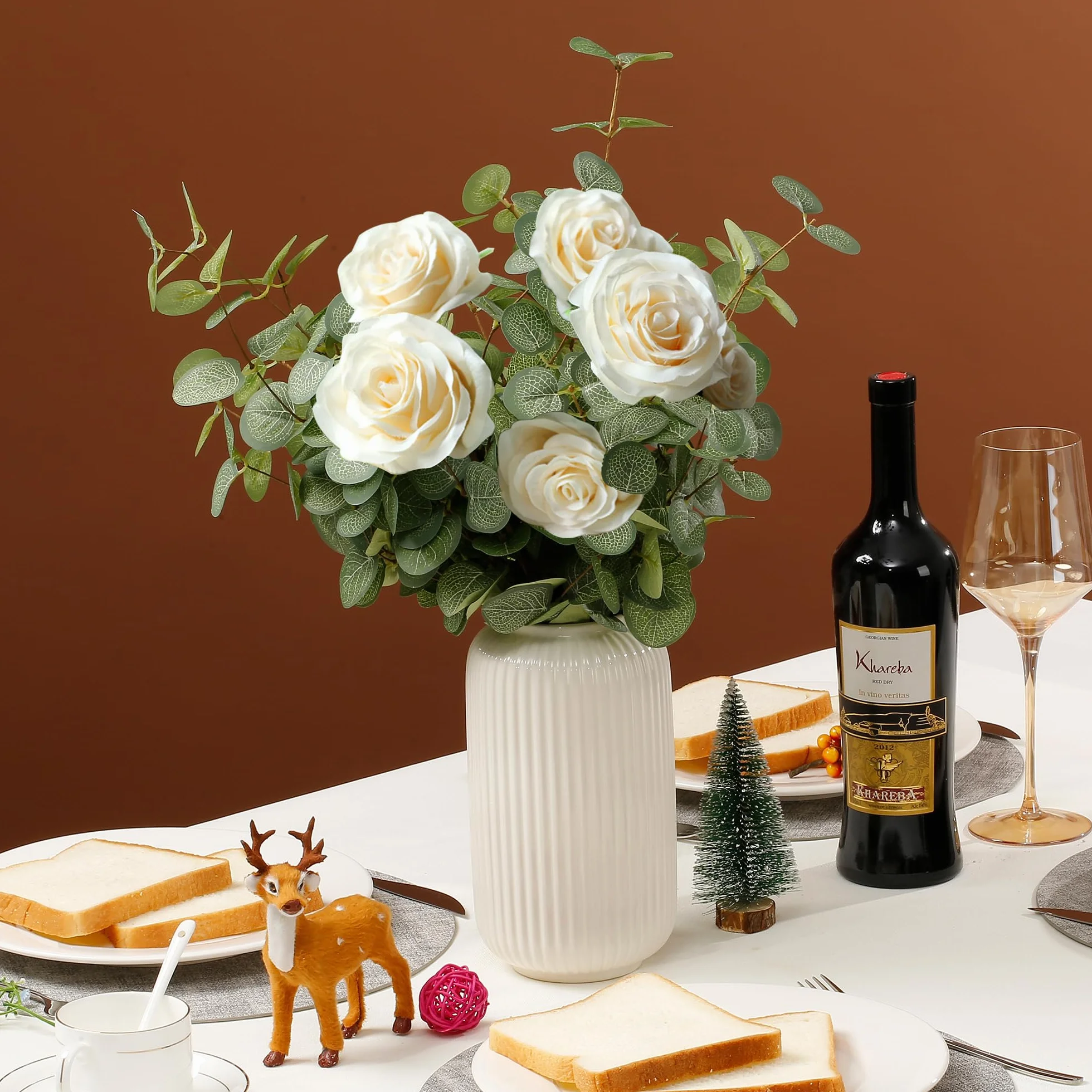 Lot de 6 Bouquets de Fleurs d'Eucalyptus Artificielles, Tiges en Soie pour Décoration Florale