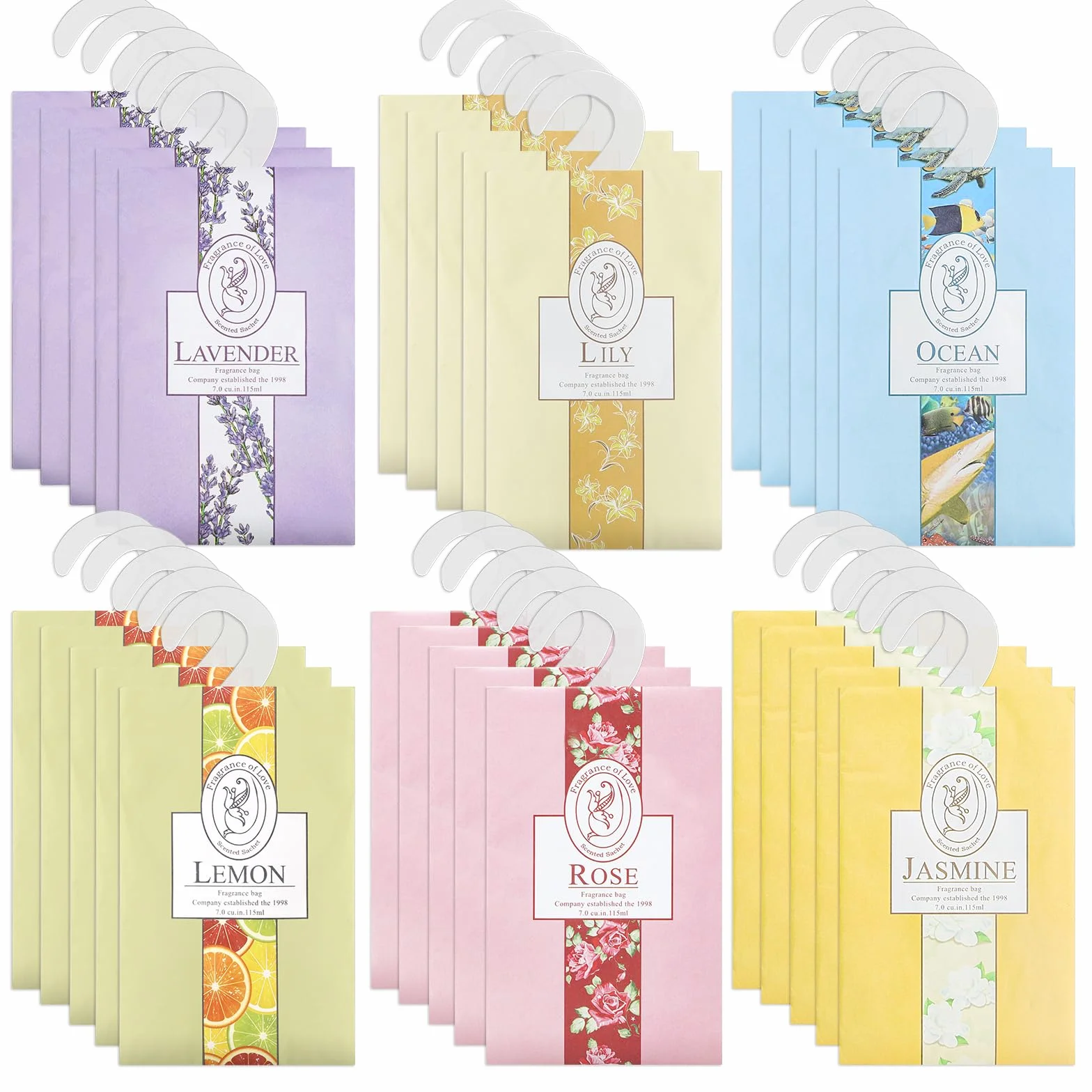 Sachets parfumés naturels anti-mites lot de 30 6 parfums désodorisants de garde-robe suspendus